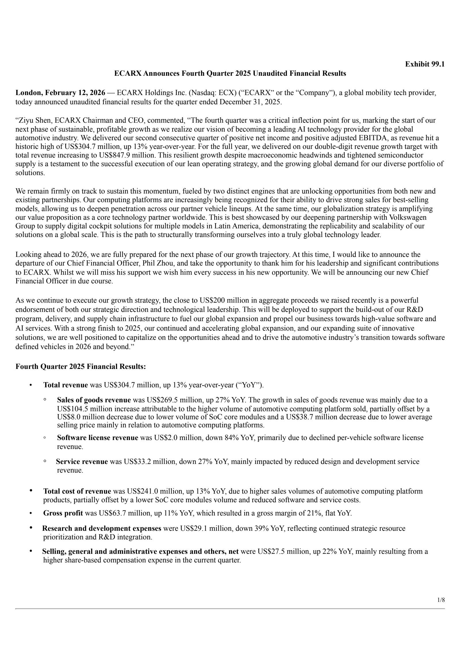 ECARX's Q4 2025 Press Release
