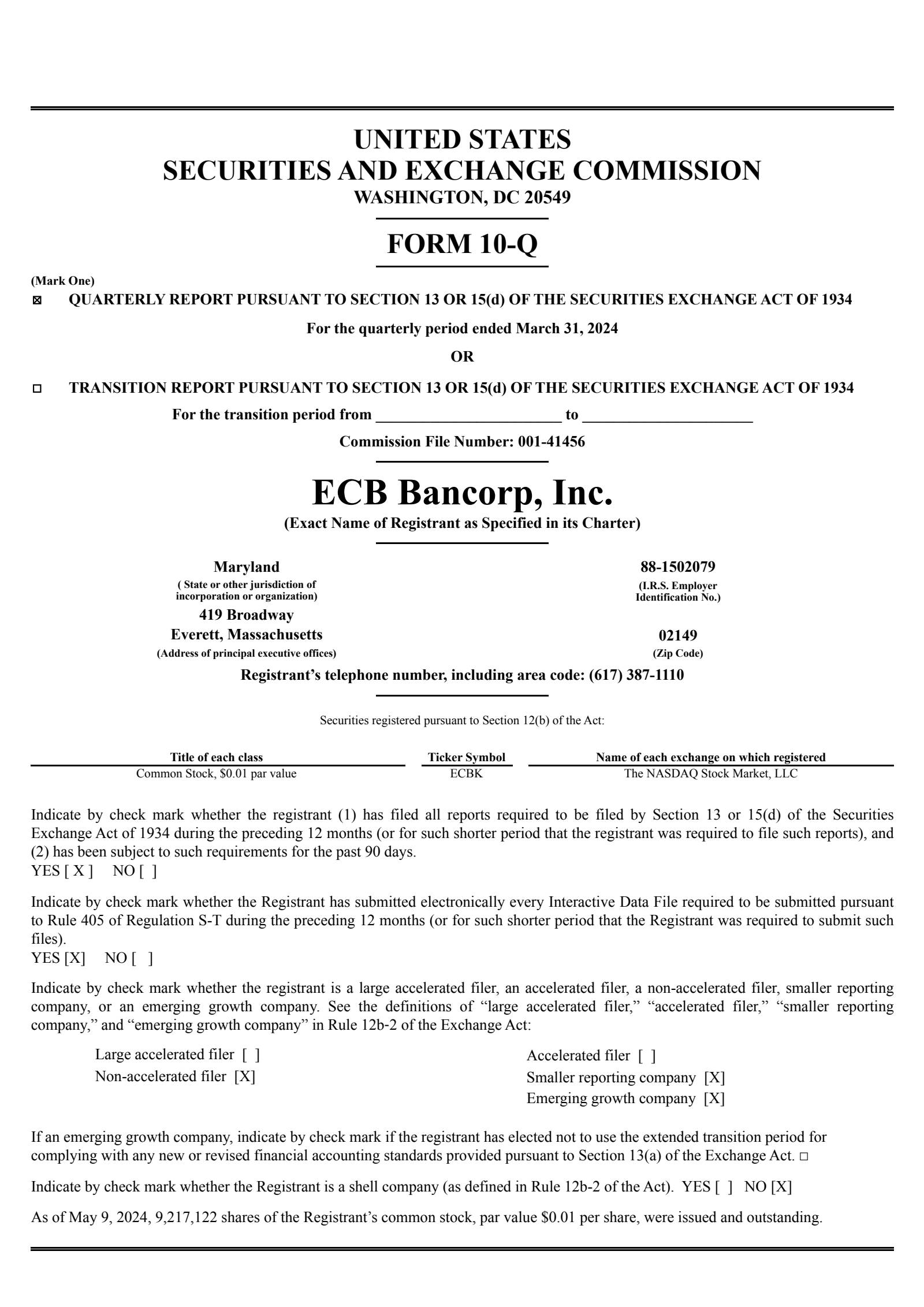 ECB Bancorp's Q1 2024 Quarterly report