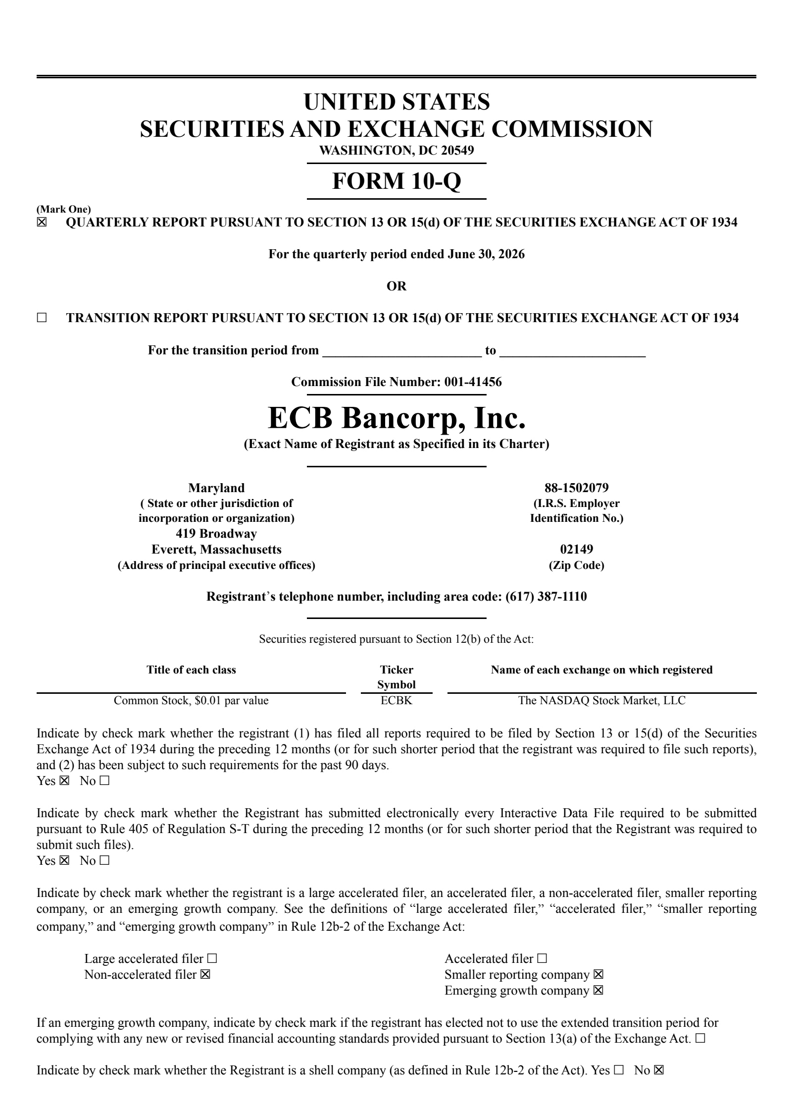 ECB Bancorp's Q2 2026 Quarterly report