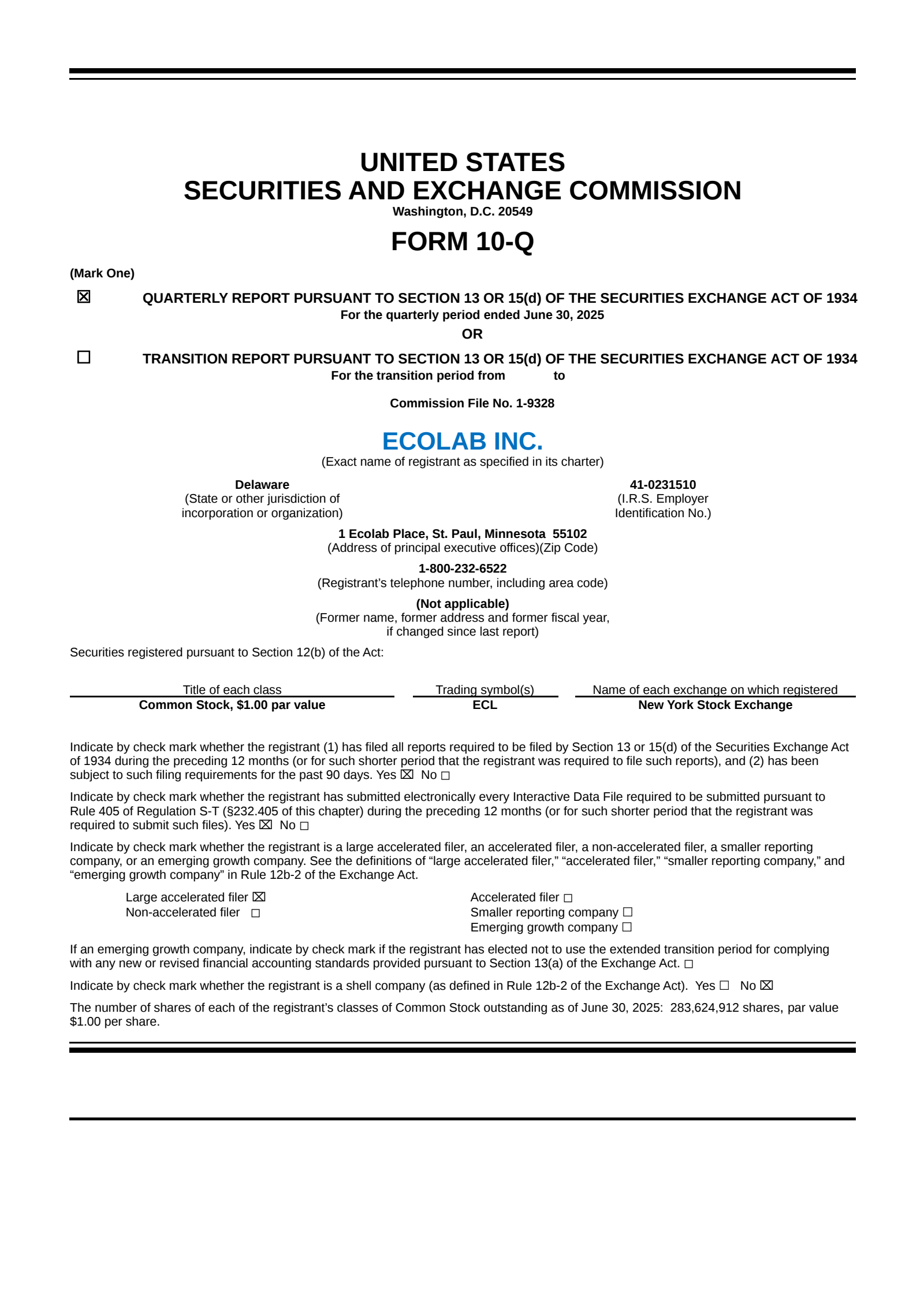 Ecolab's Q2 2025 Quarterly report