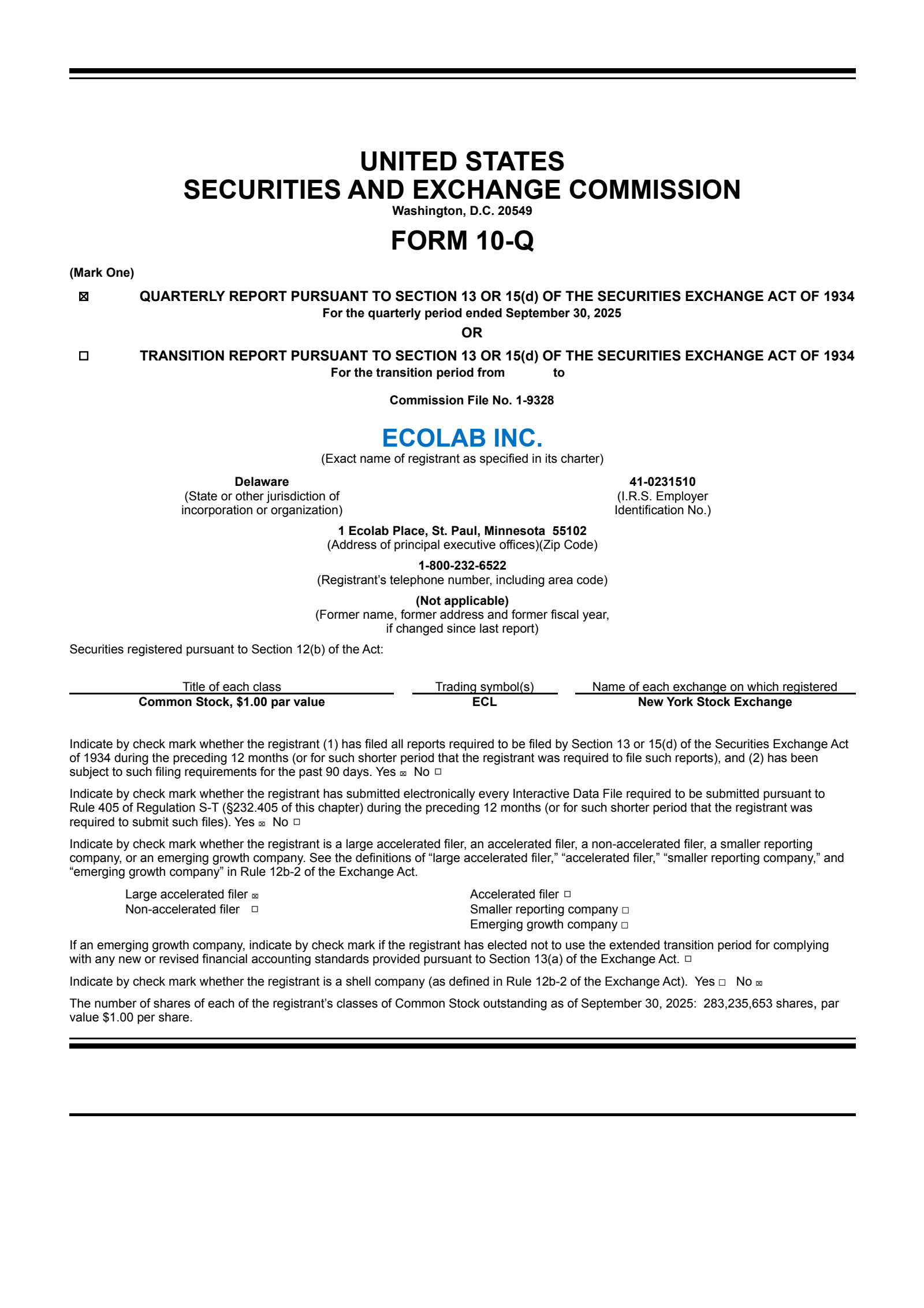 Ecolab's Q3 2025 Quarterly Report