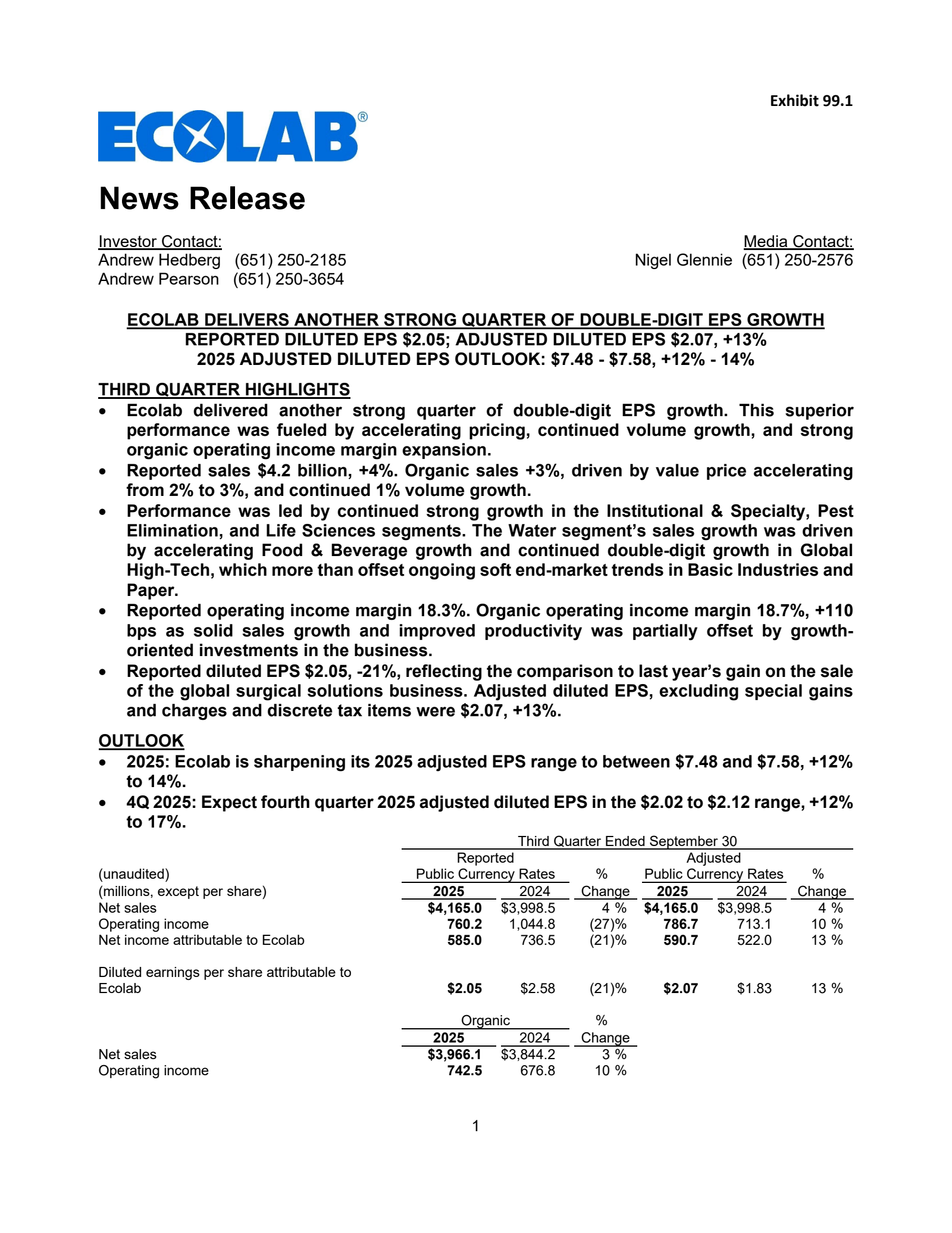 Ecolab's Q3 2025 Earnings Release