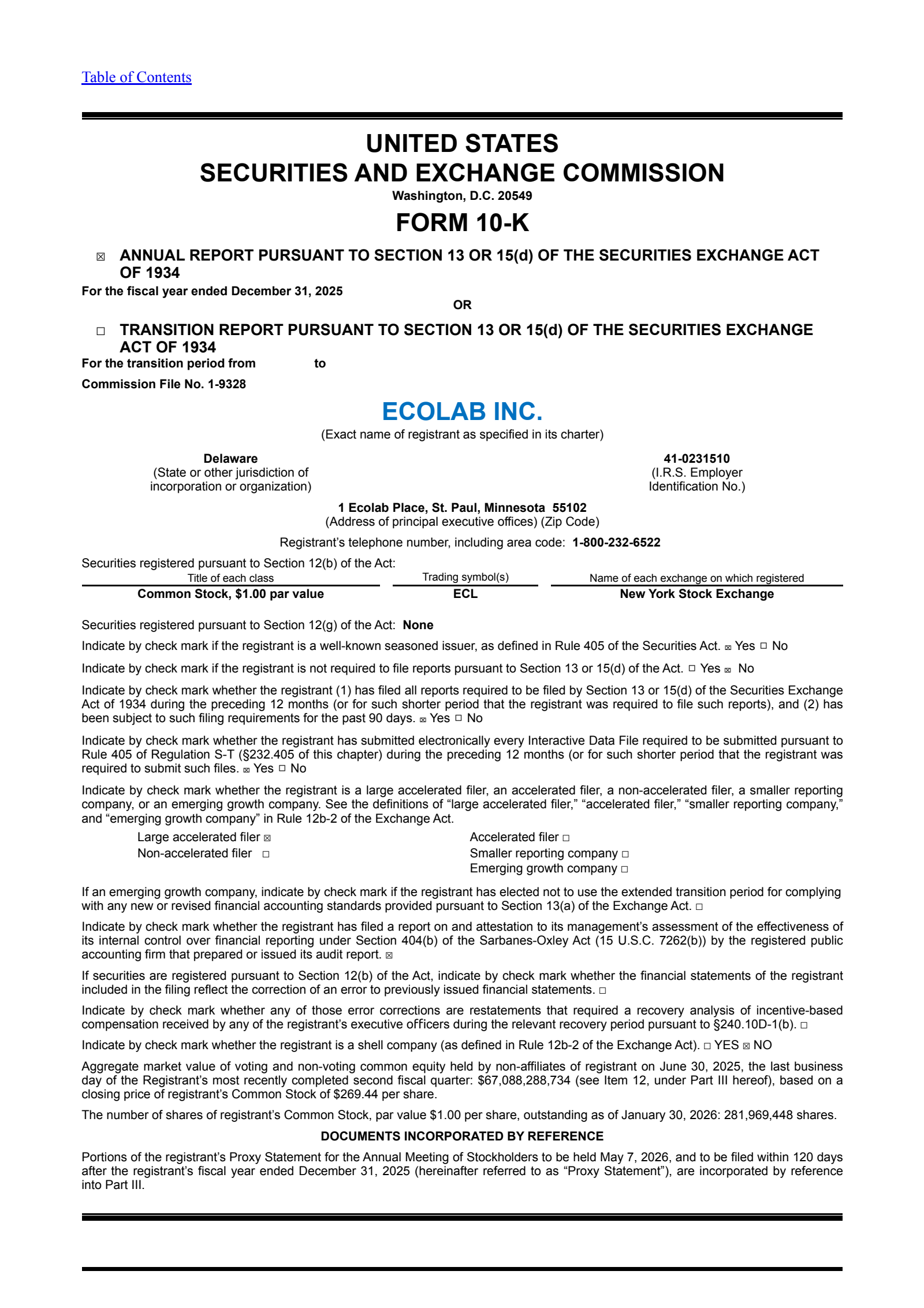 Ecolab's Q4 2025 Annual report