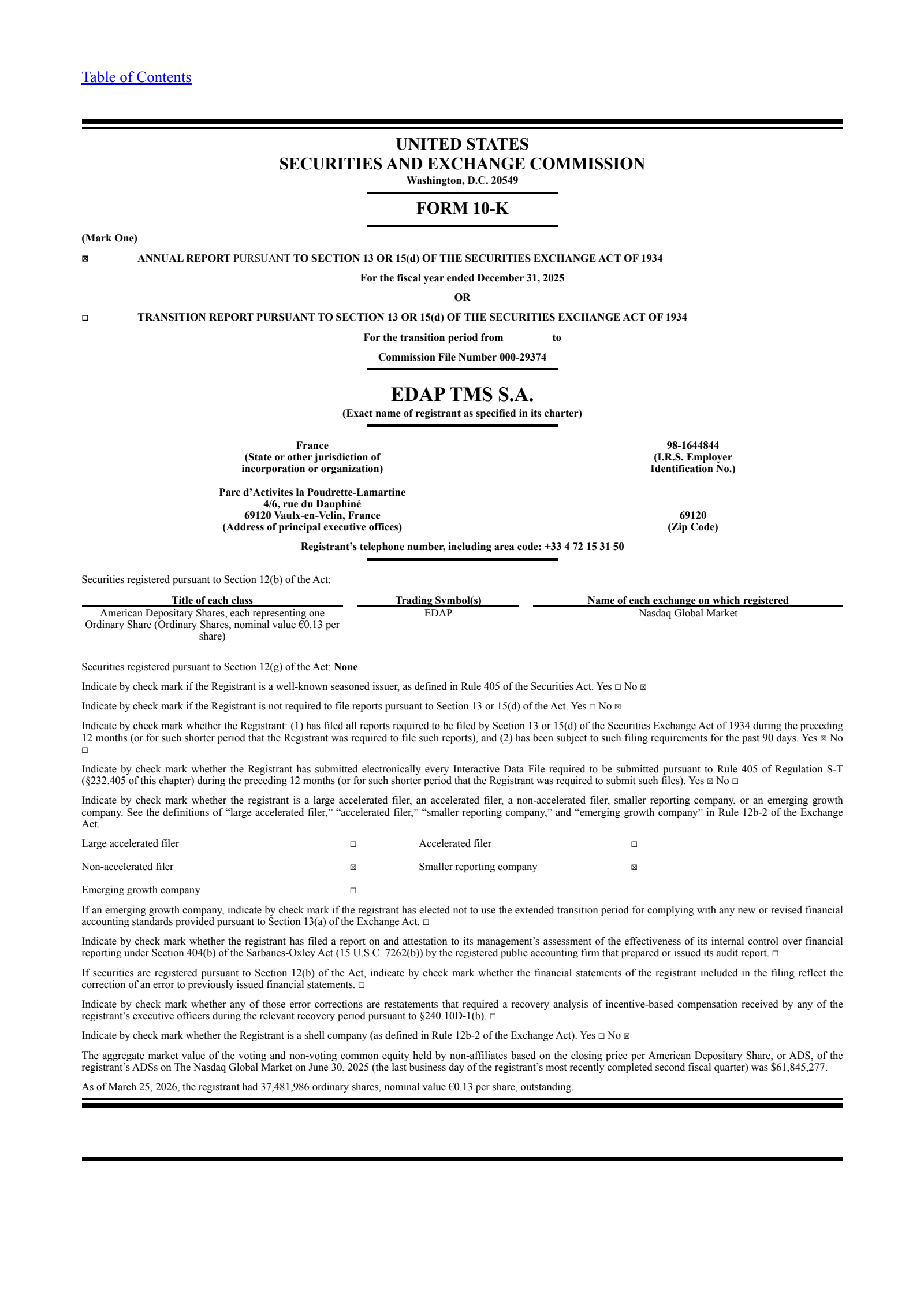 Edap Tms' Q4 2025 Annual report