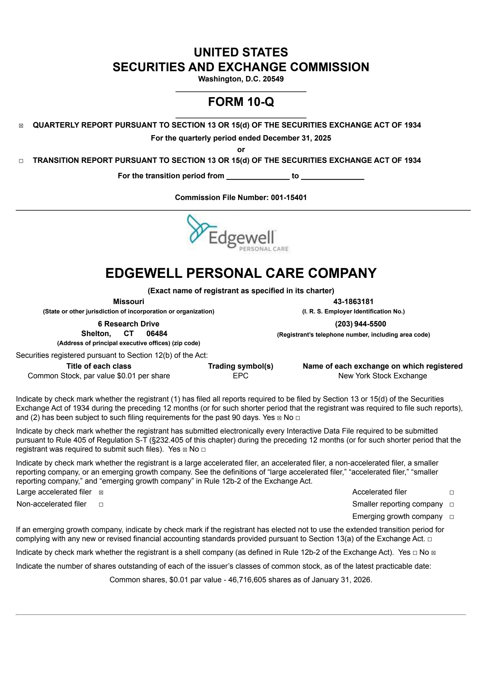 Edgewell Personal Care's Q1 2026 Quarterly report