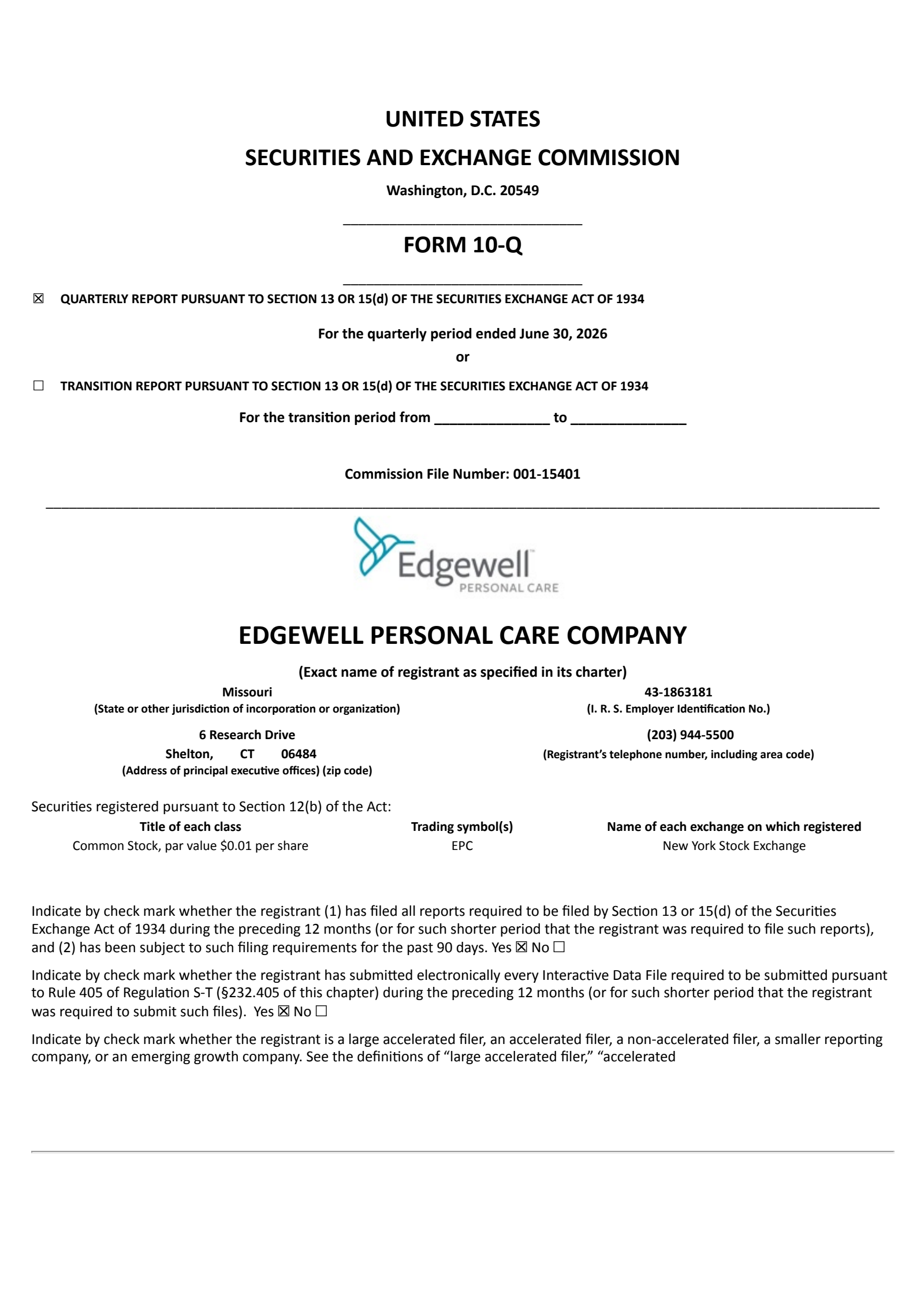 Edgewell Personal Care's Q3 2026 Quarterly report