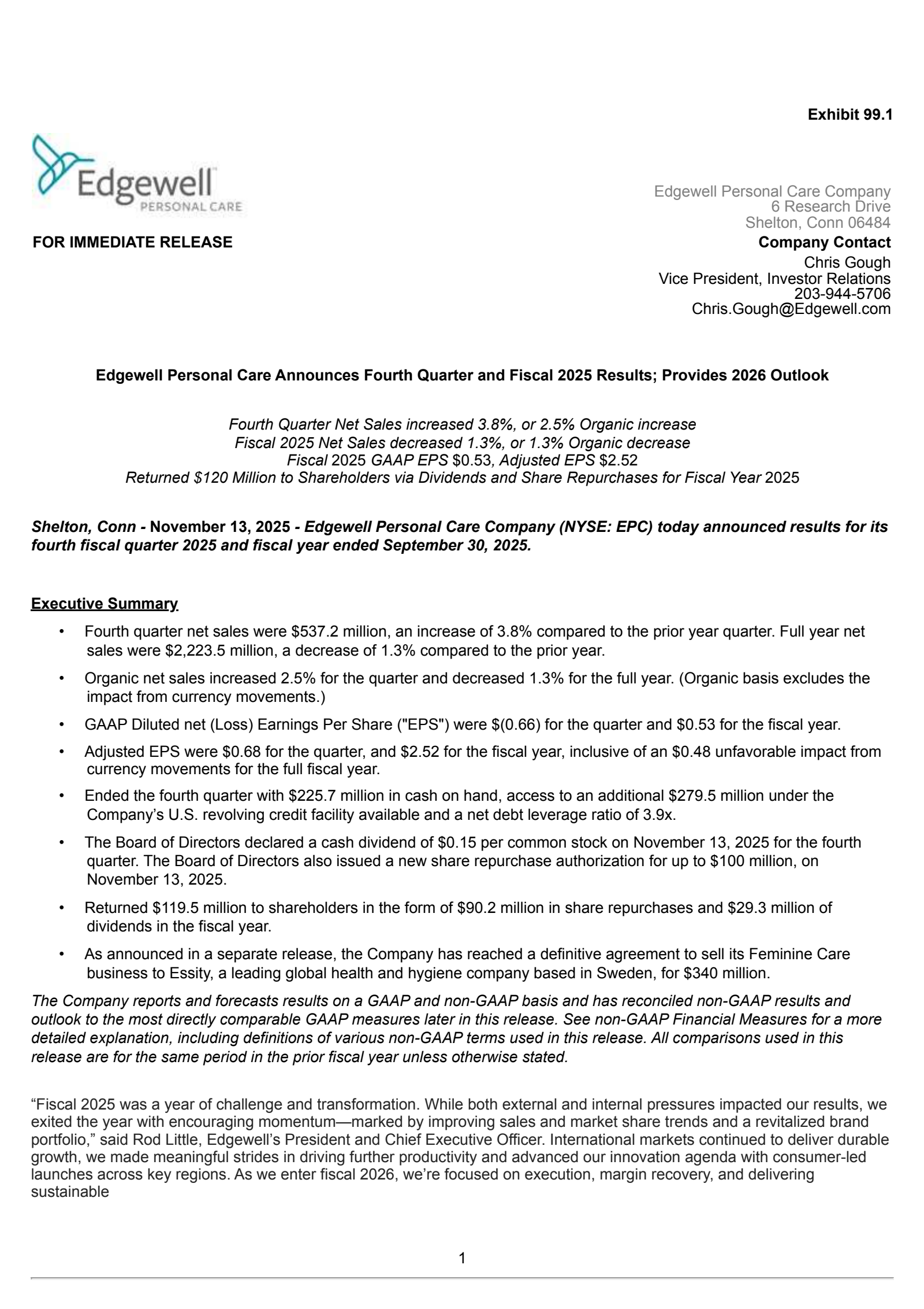 Edgewell Personal Care's Q4 2025 Earnings Release