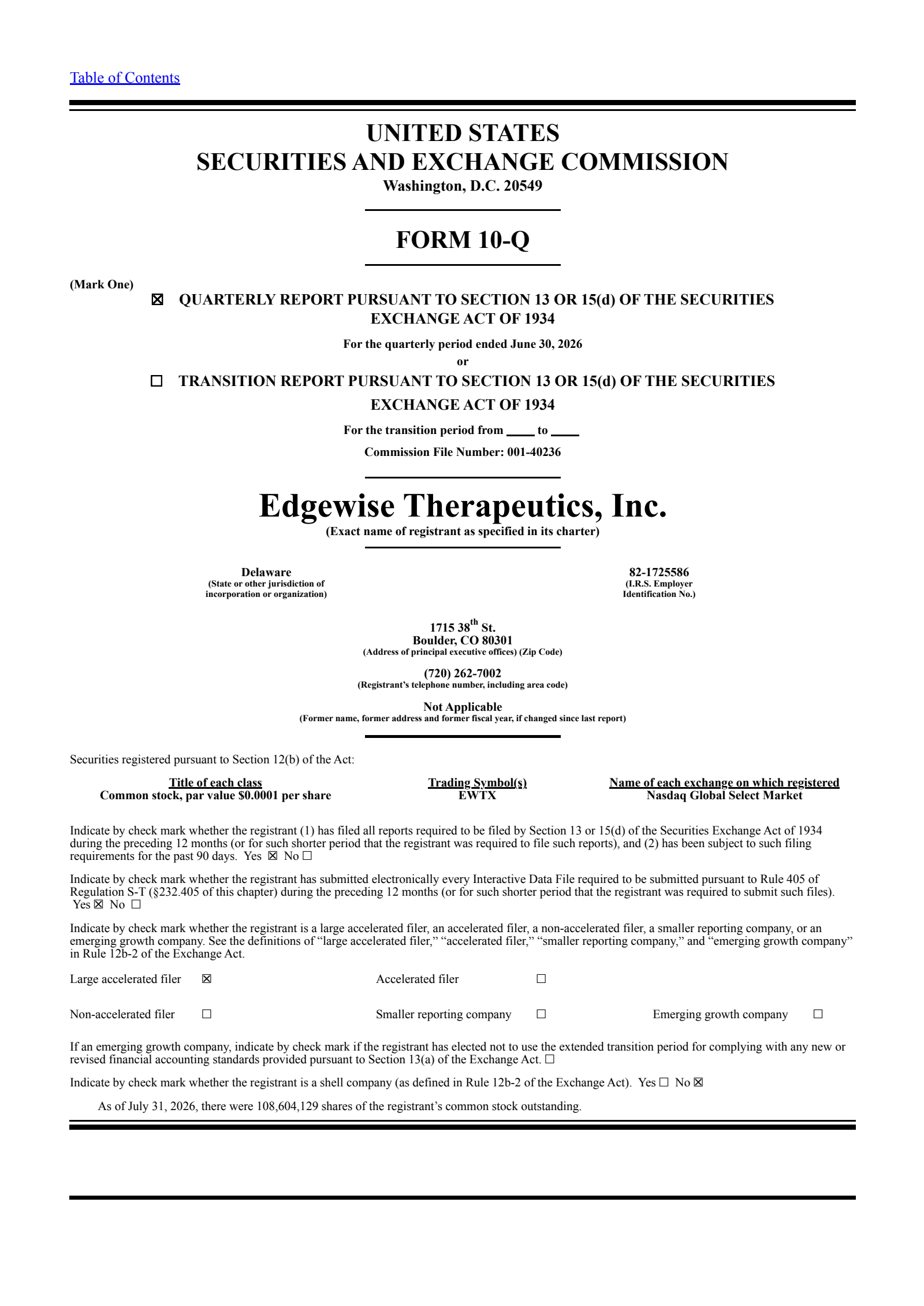 Edgewise Therapeutics' Q2 2026 Quarterly report