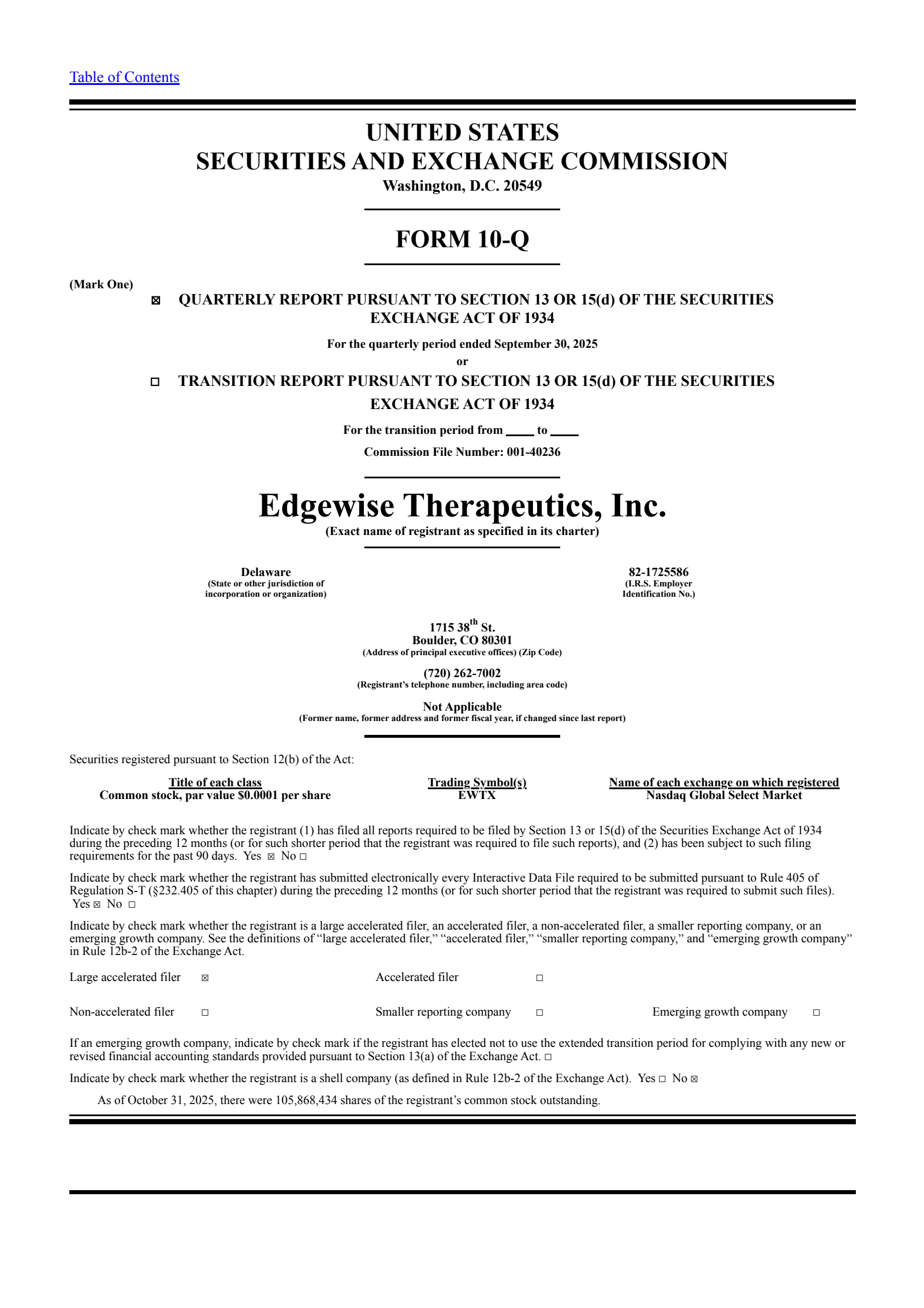Edgewise Therapeutics' Q3 2025 Quarterly Report