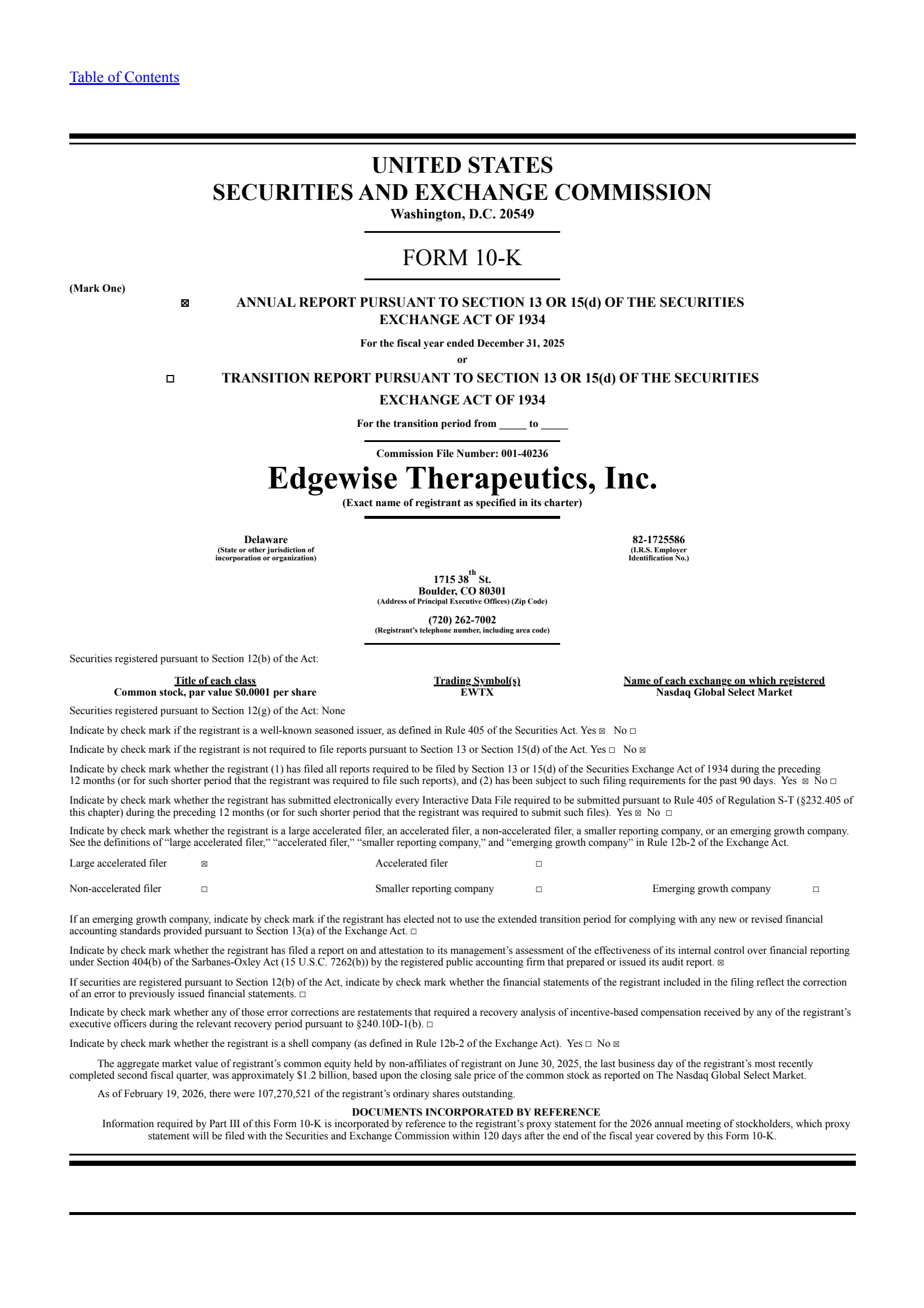 Edgewise Therapeutics' Q4 2025 Annual report