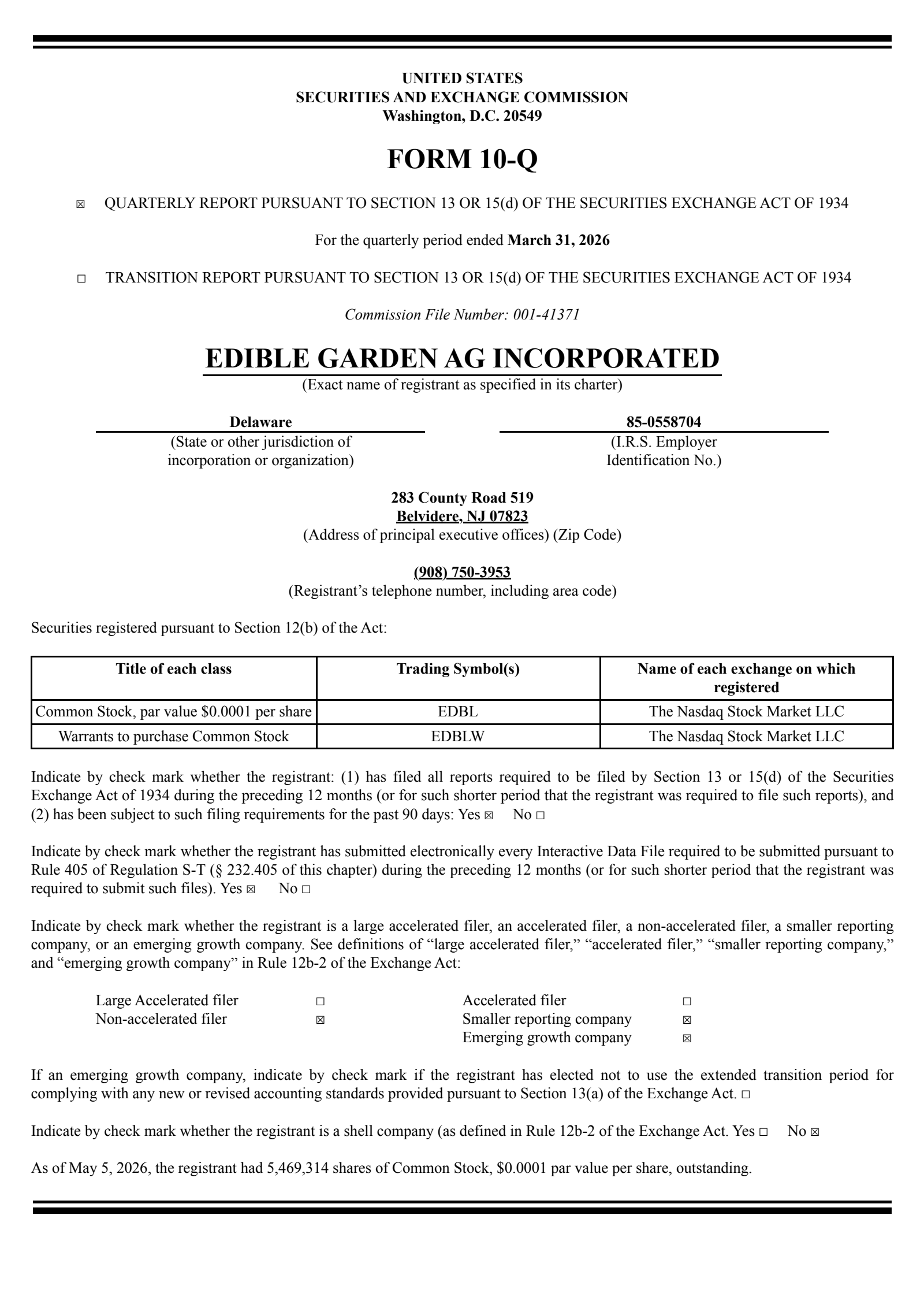 Edible Garden's Q1 2026 Quarterly report