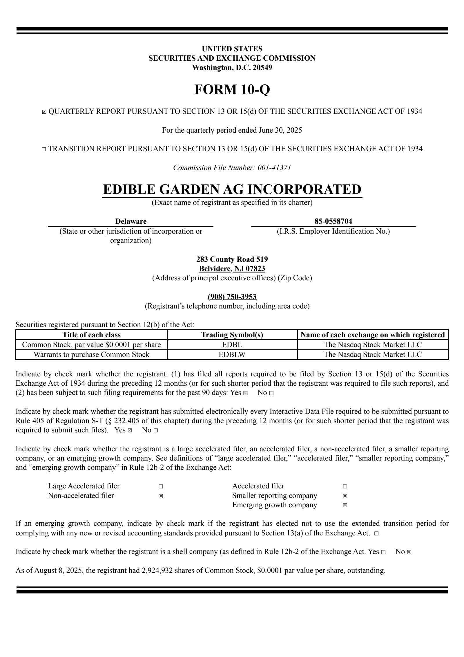 Edible Garden's Q2 2025 Quarterly report