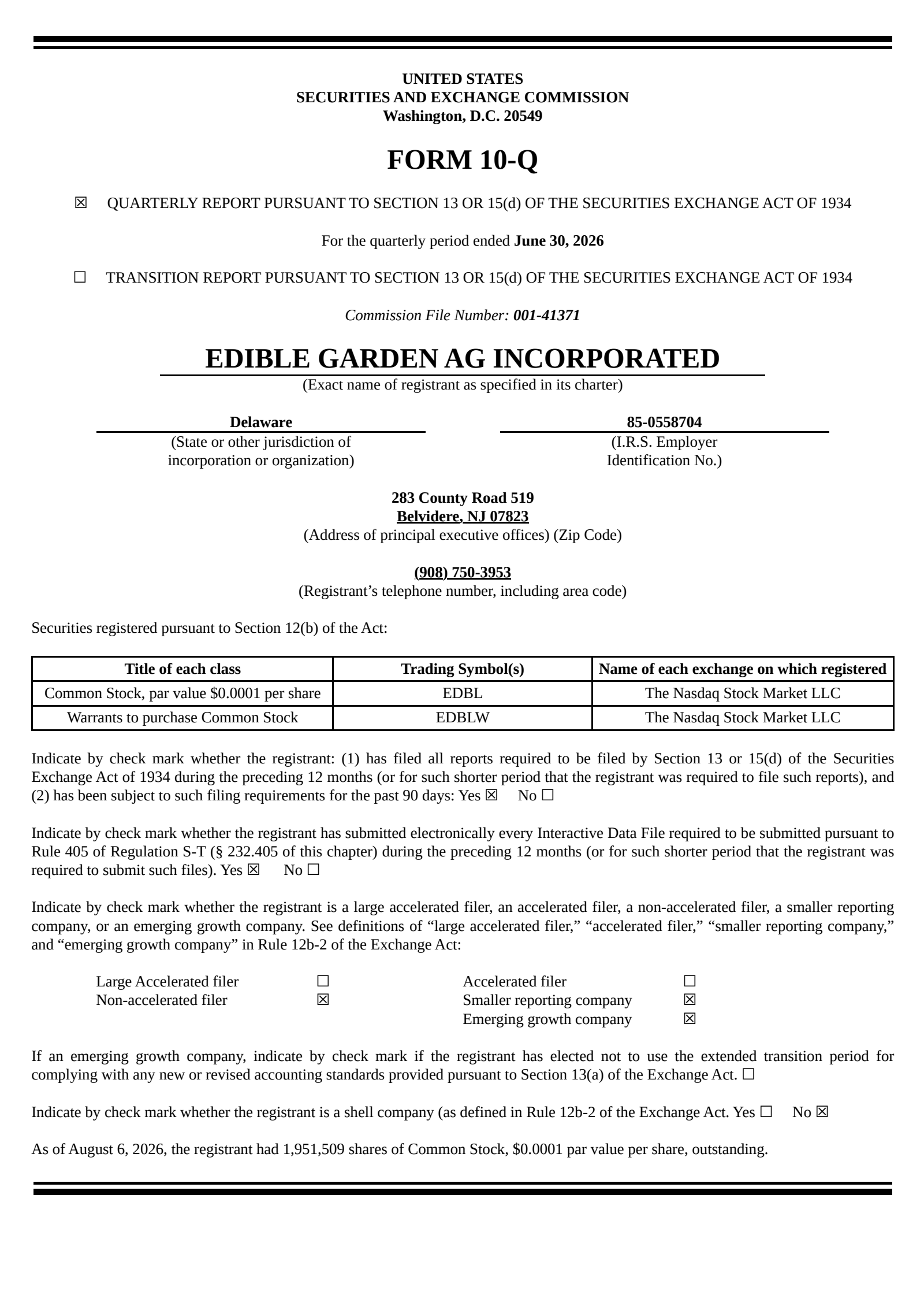 Edible Garden's Q2 2026 Quarterly report