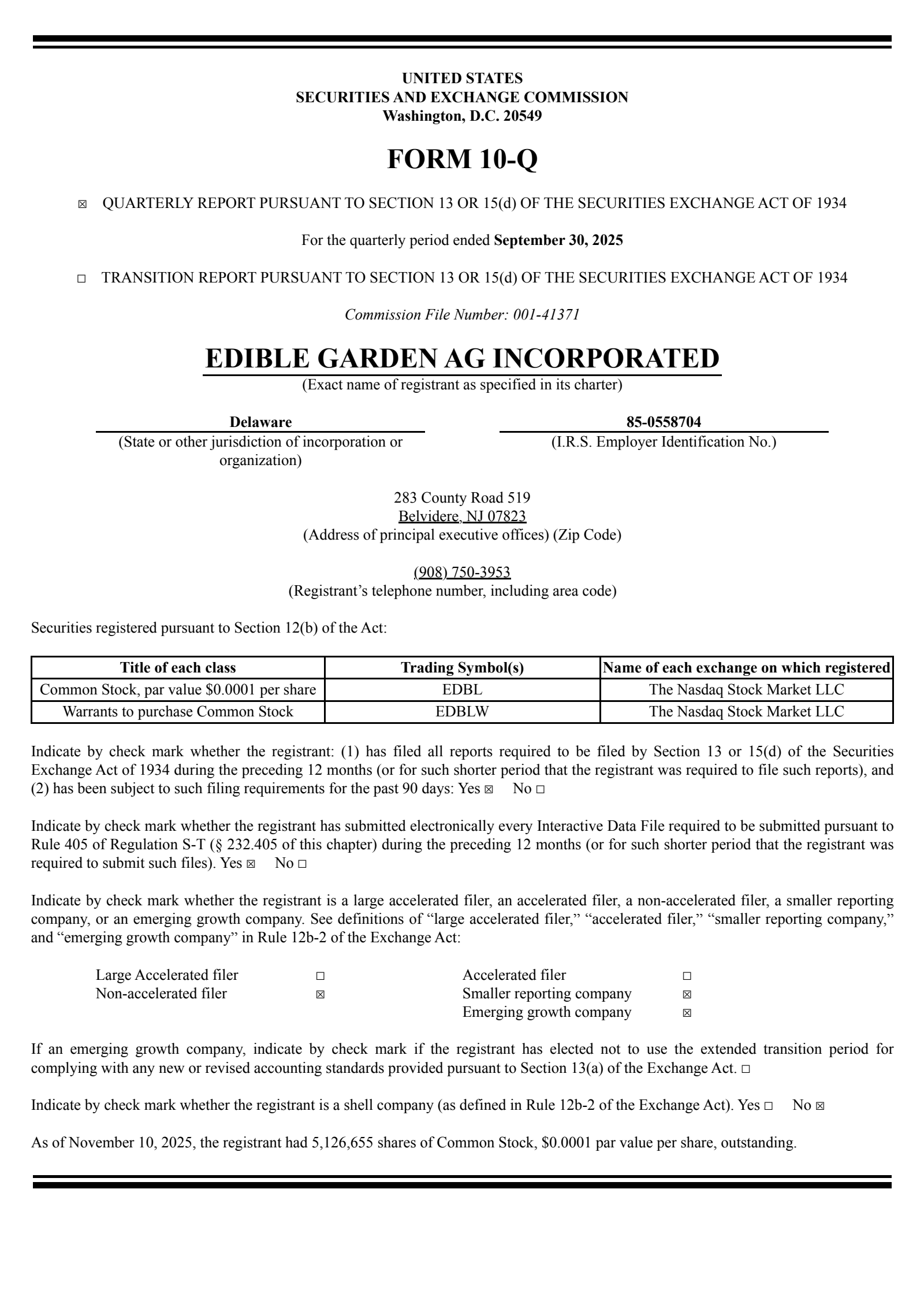 Edible Garden's Q3 2025 Quarterly Report