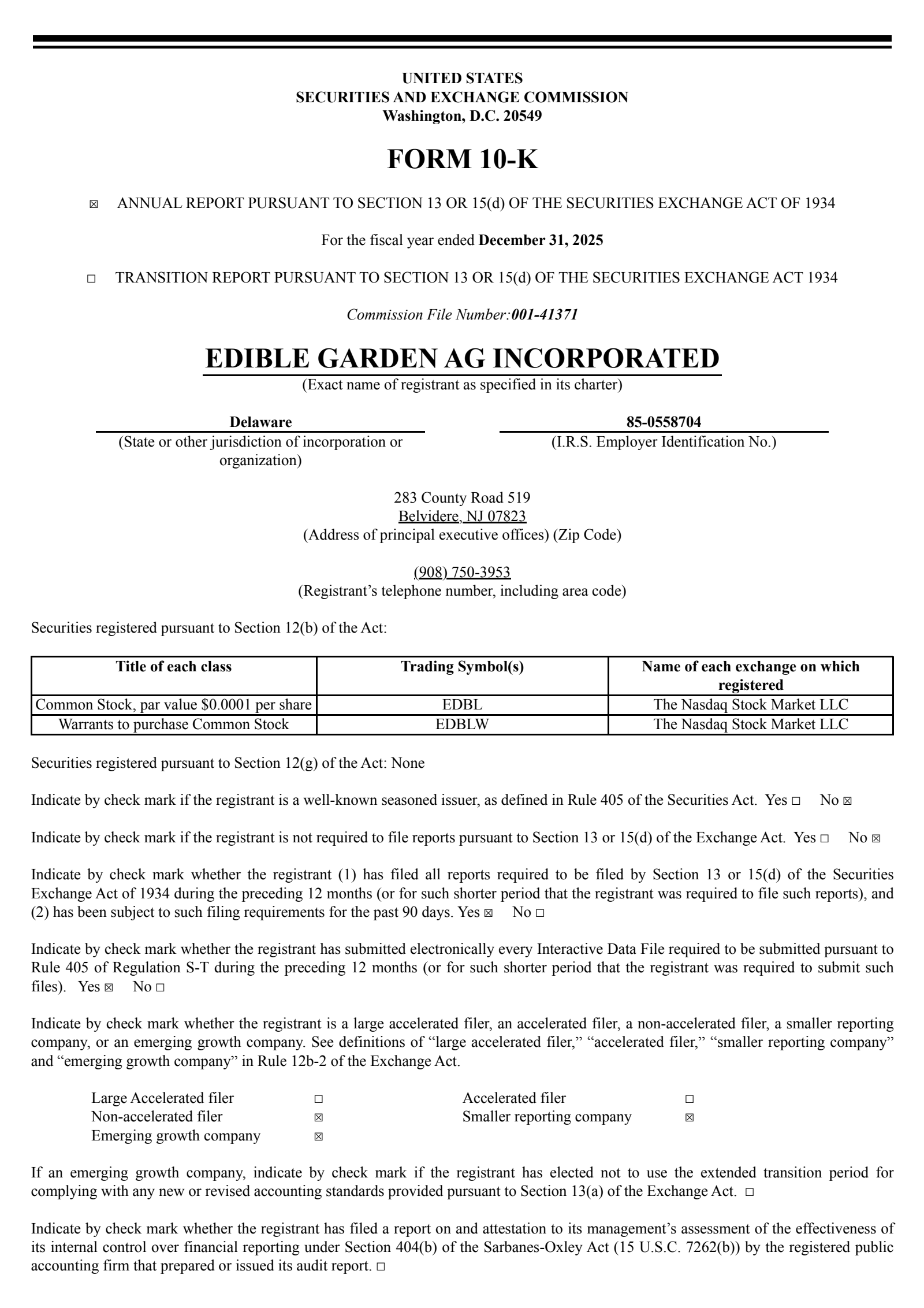 Edible Garden's Q4 2025 Annual report