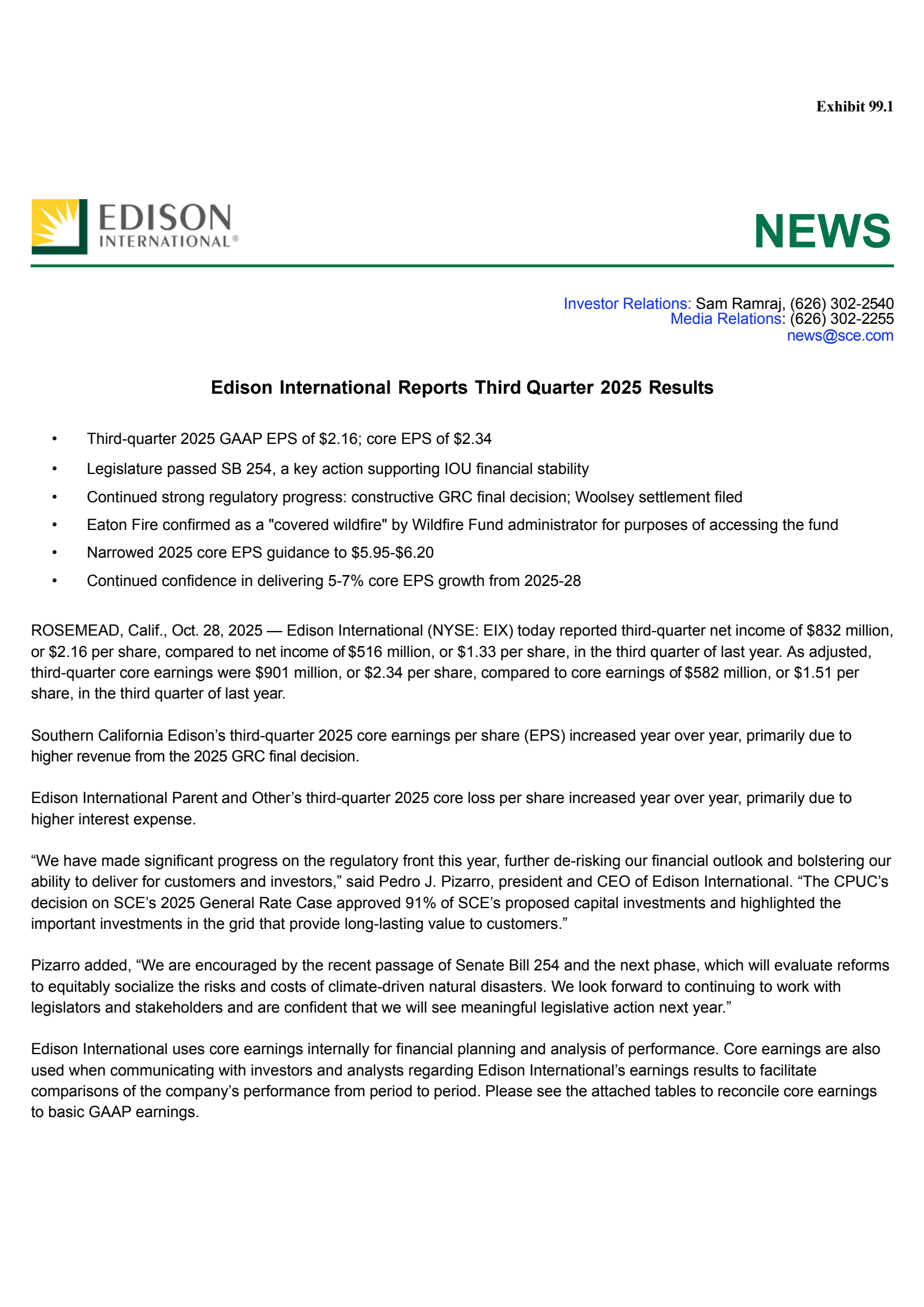 Edison International's Q3 2025 Earnings Release