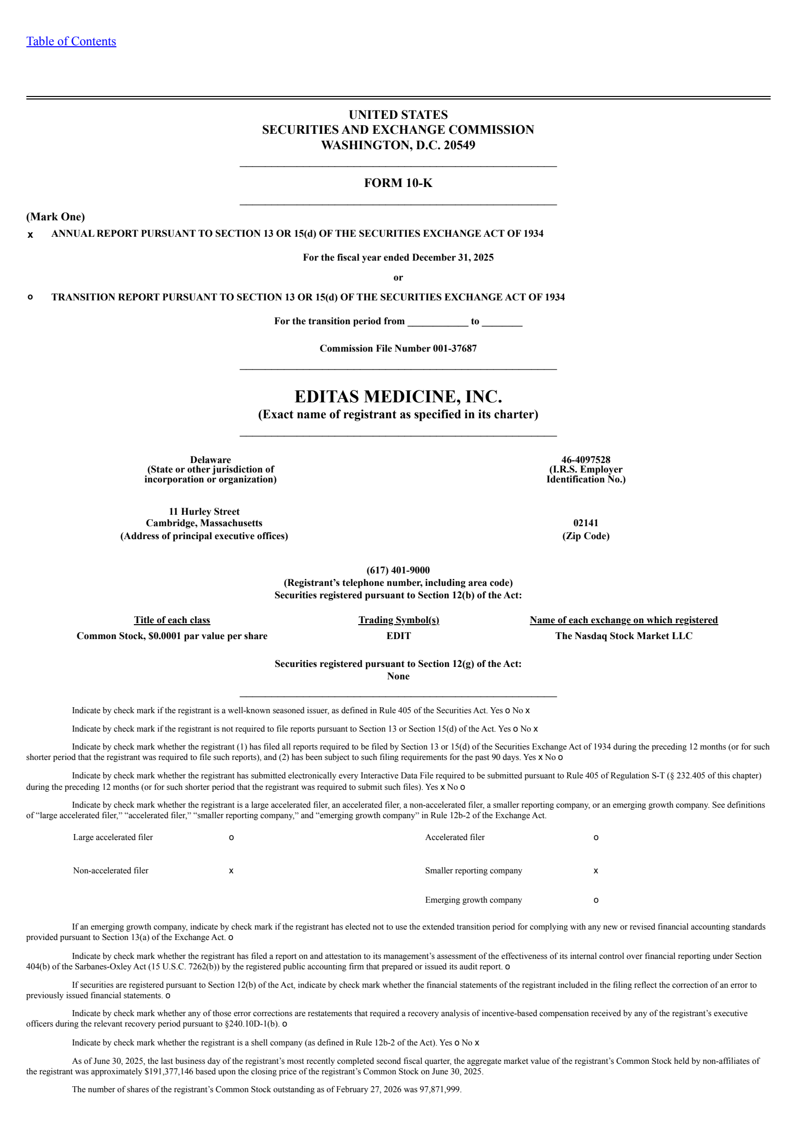 Editas Medicine's Q4 2025 Annual report
