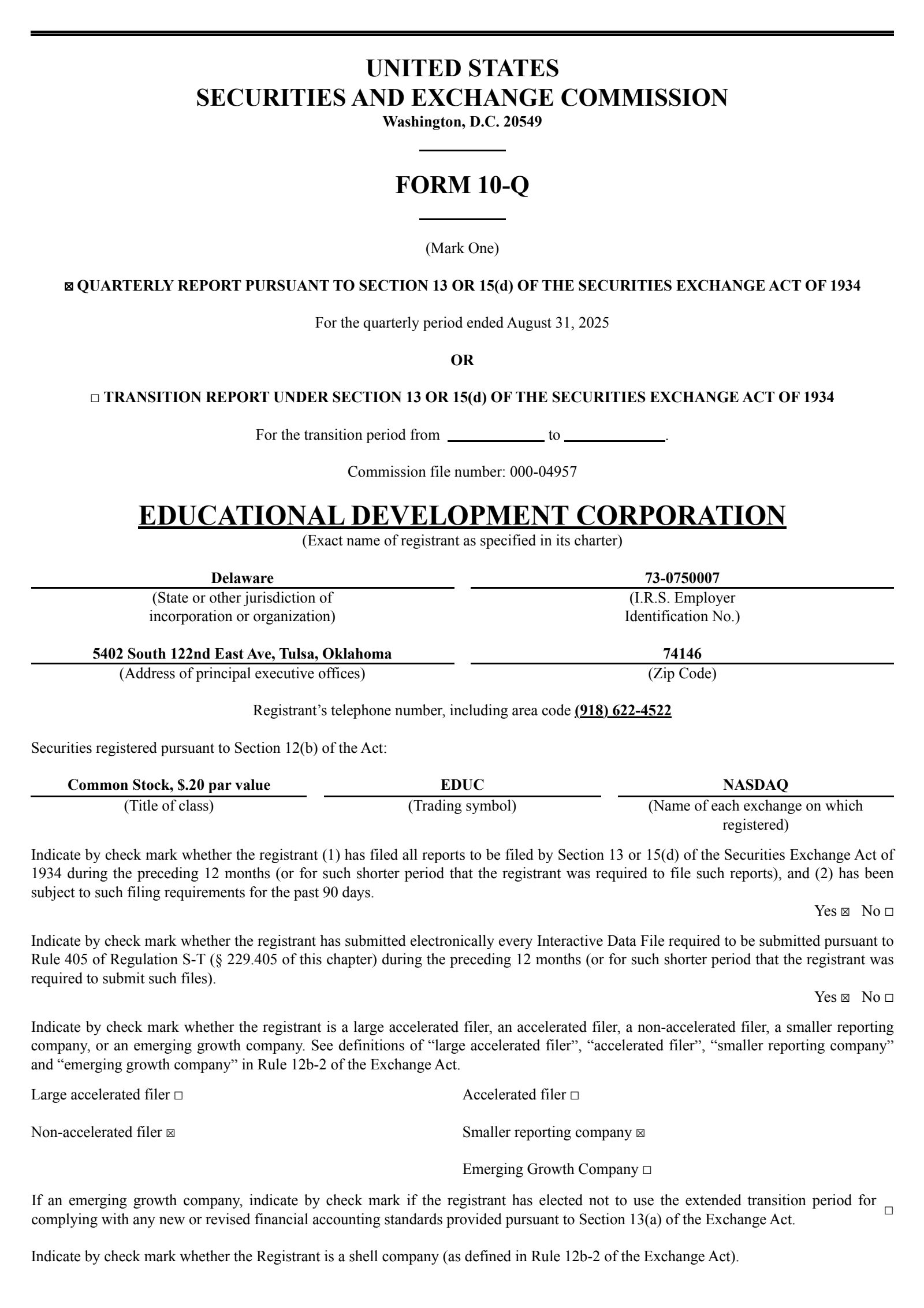 Educational Development's Q2 2026 Quarterly Report