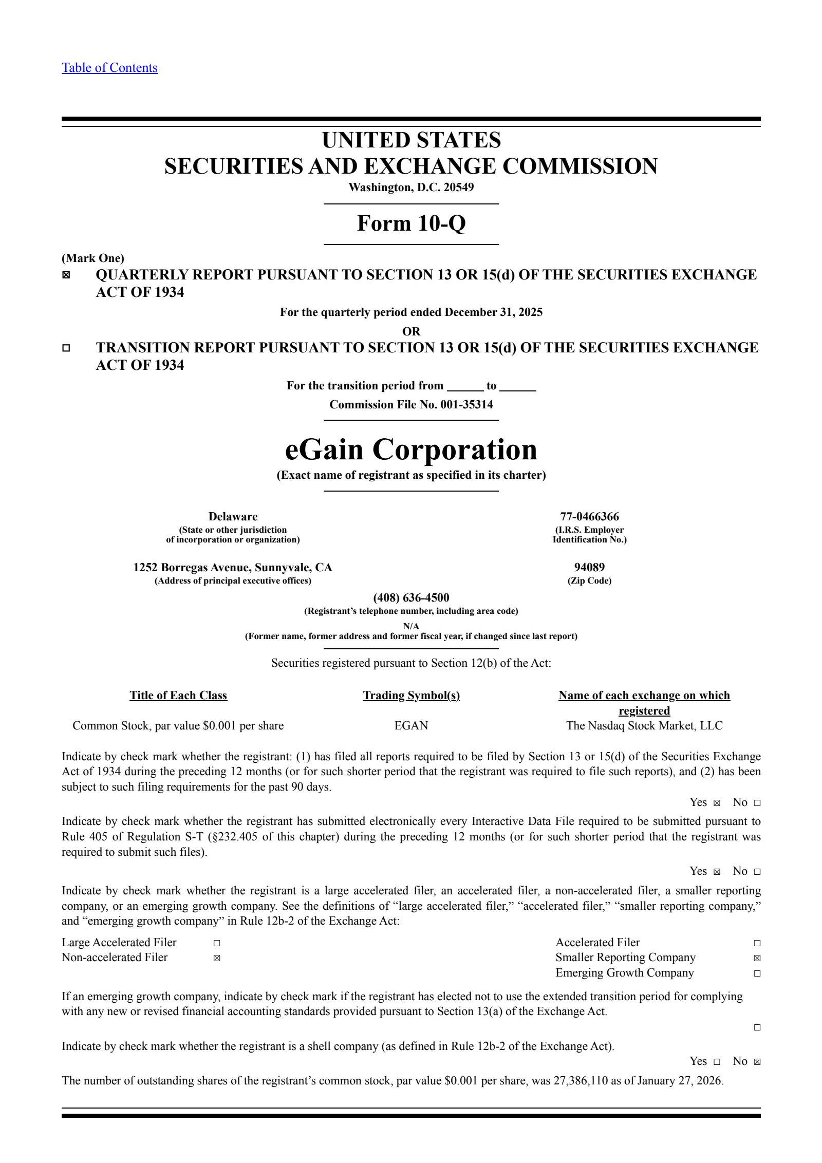 eGain's Q2 2026 Quarterly report