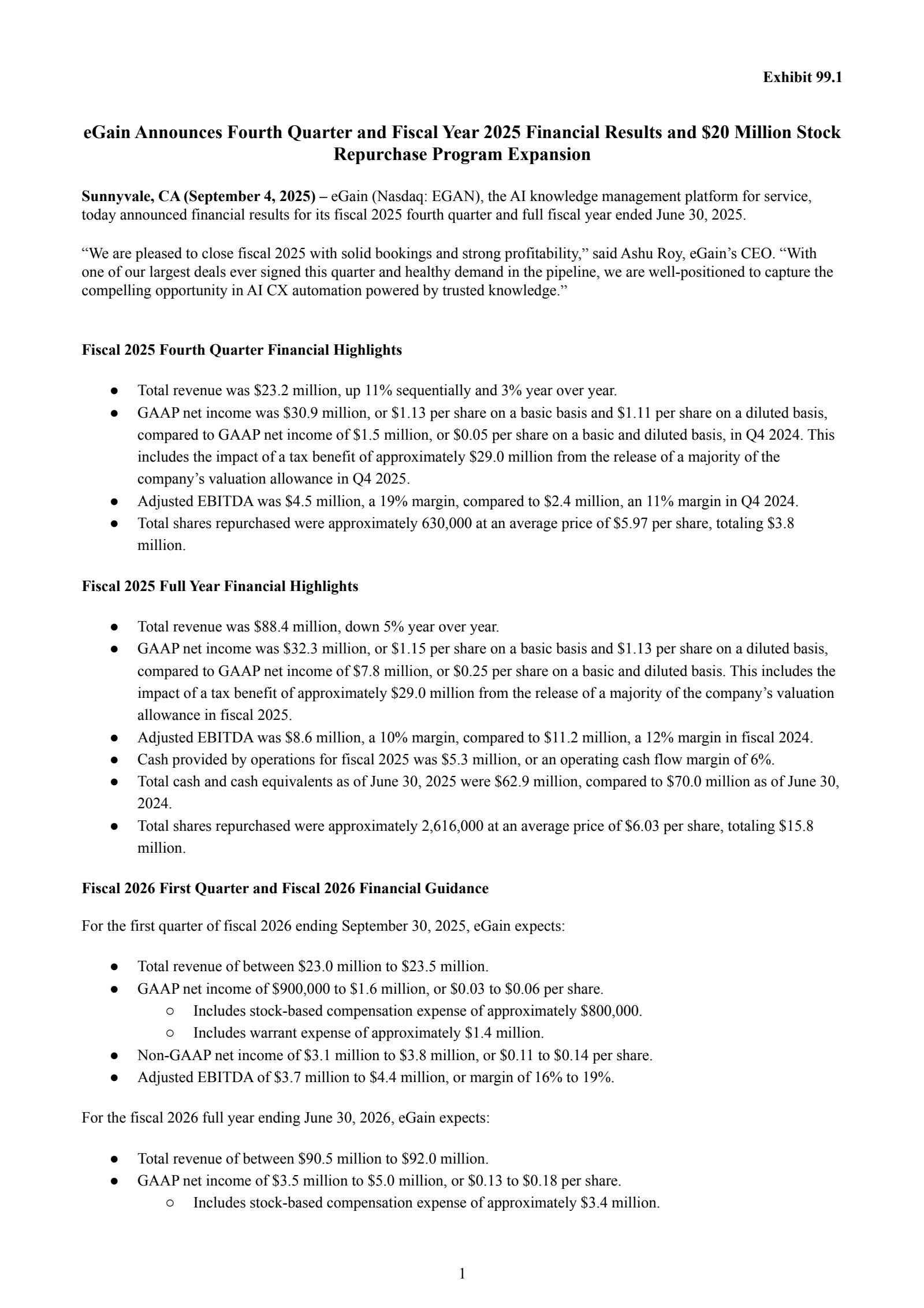 eGain's Q4 2025 Press Release