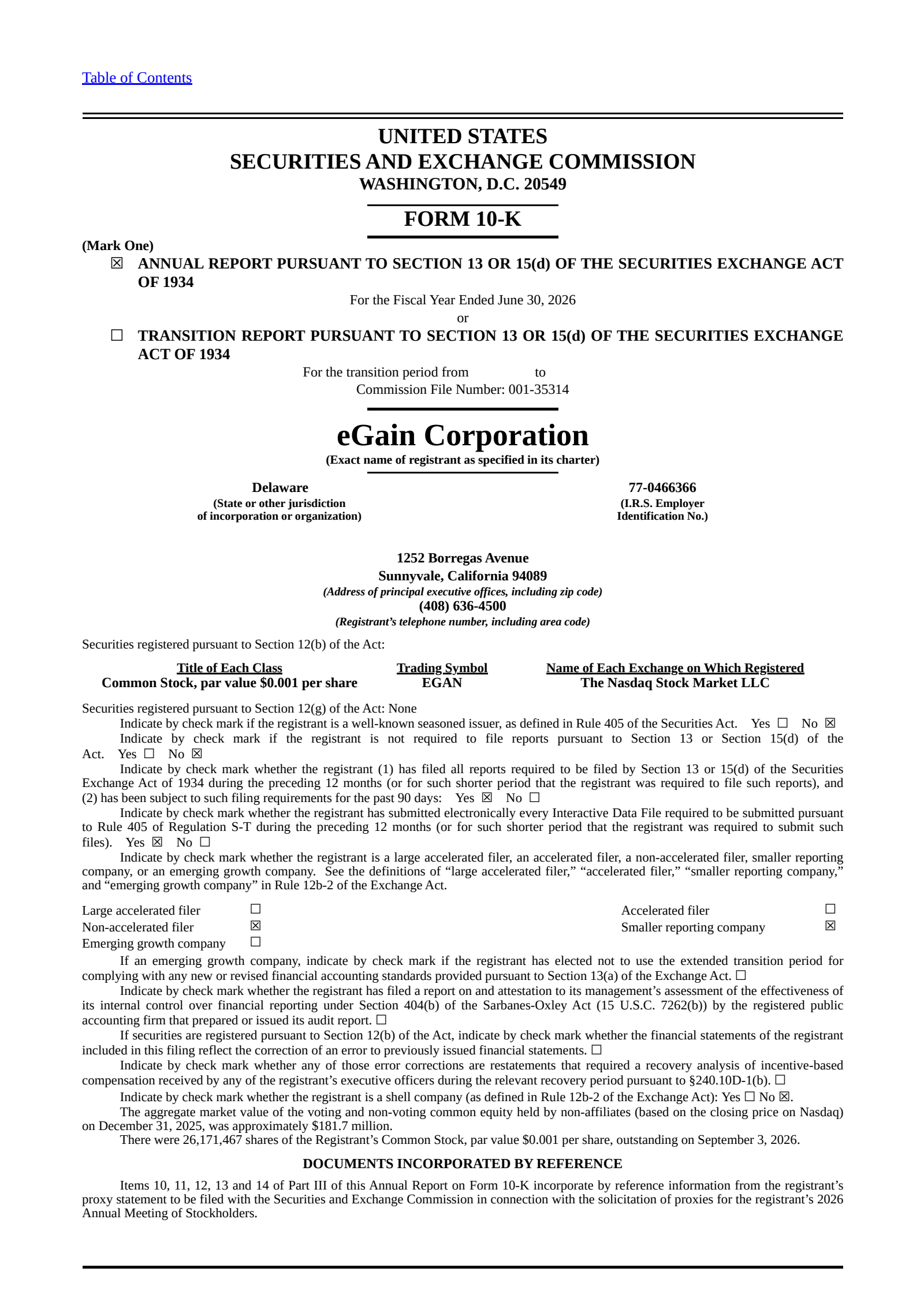 eGain's Q4 2026 Annual report