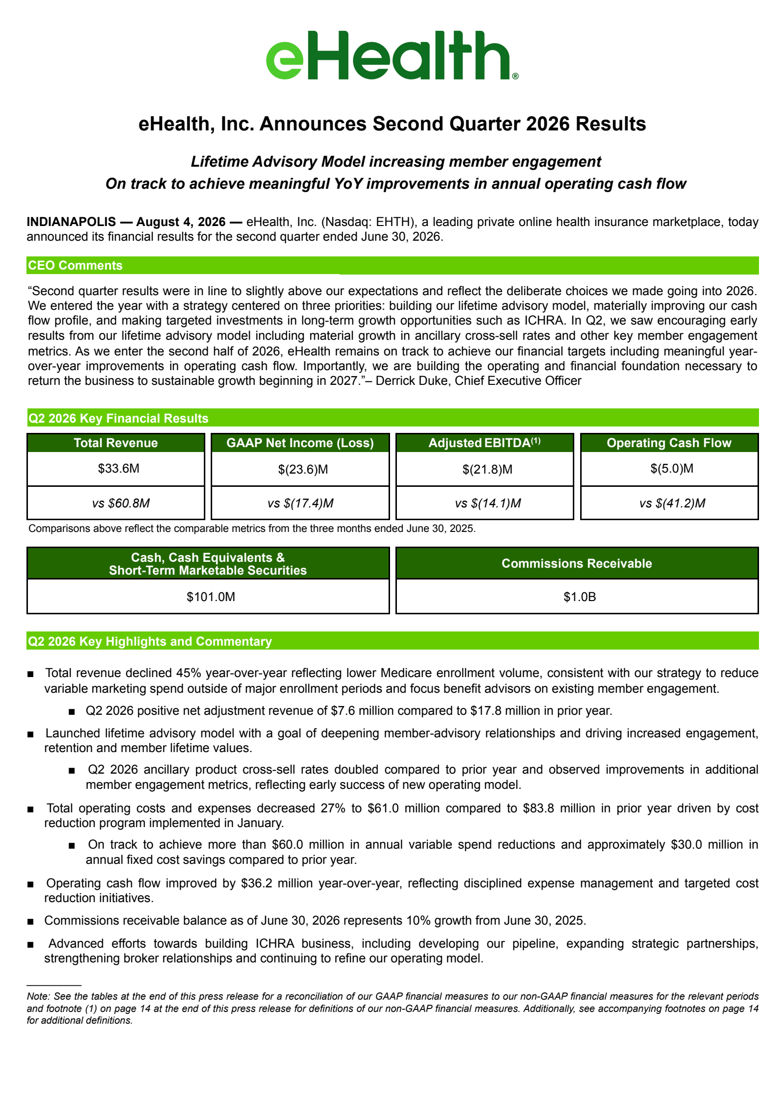 eHealth's Q2 2026 Press Release