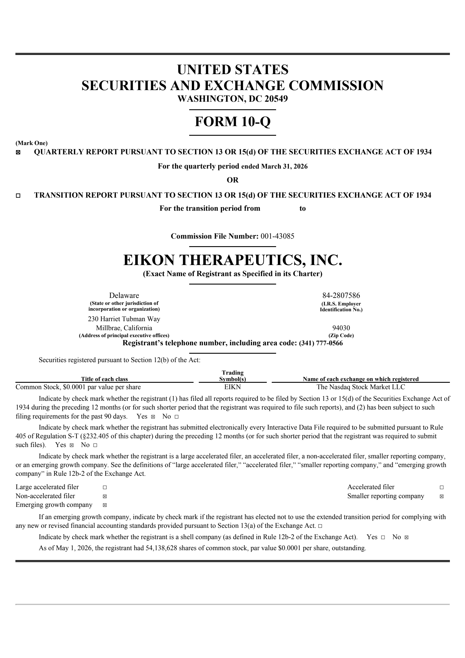 EIKN's Q1 2026 Quarterly report