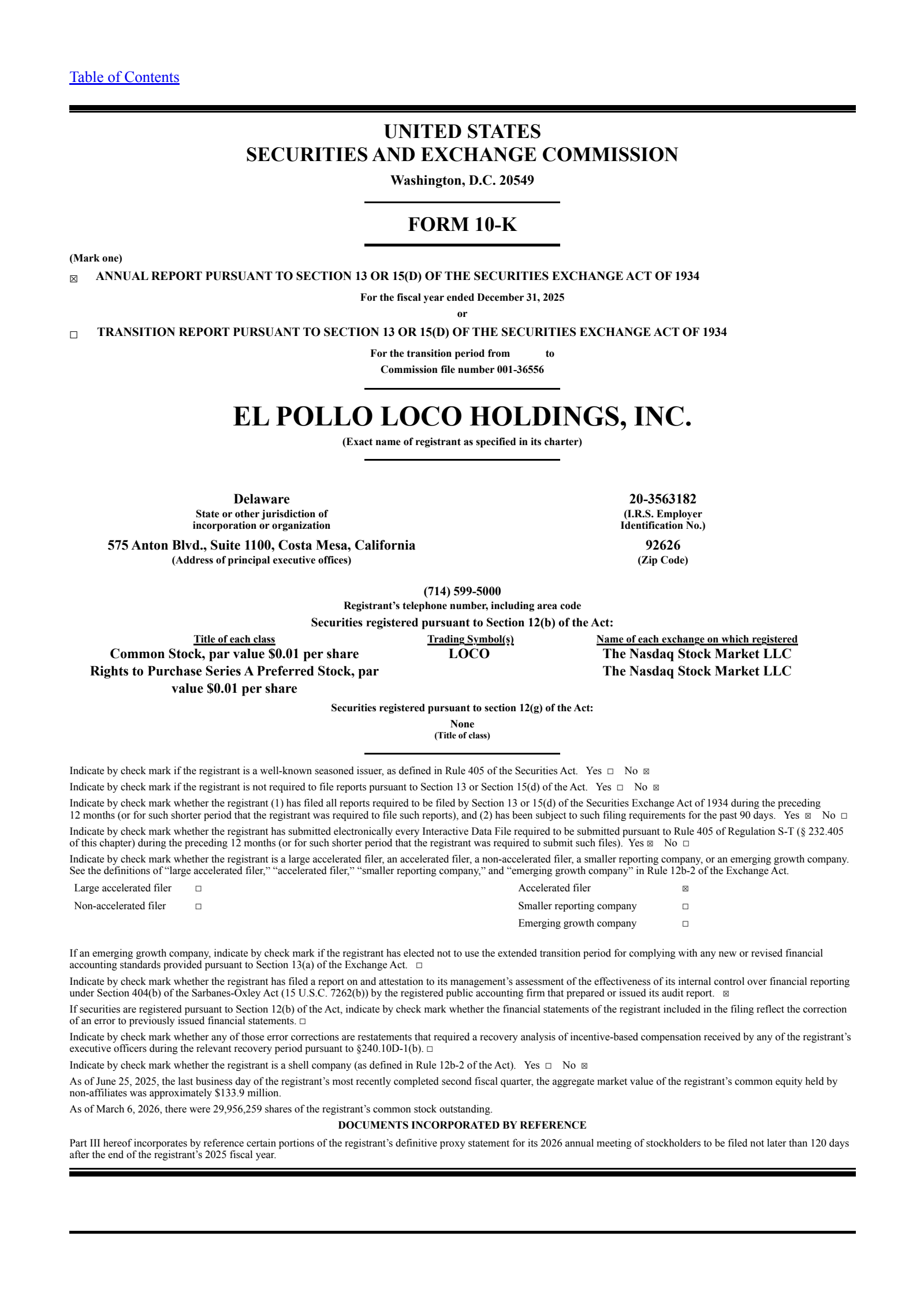 El Pollo Loco's Q4 2025 Annual report