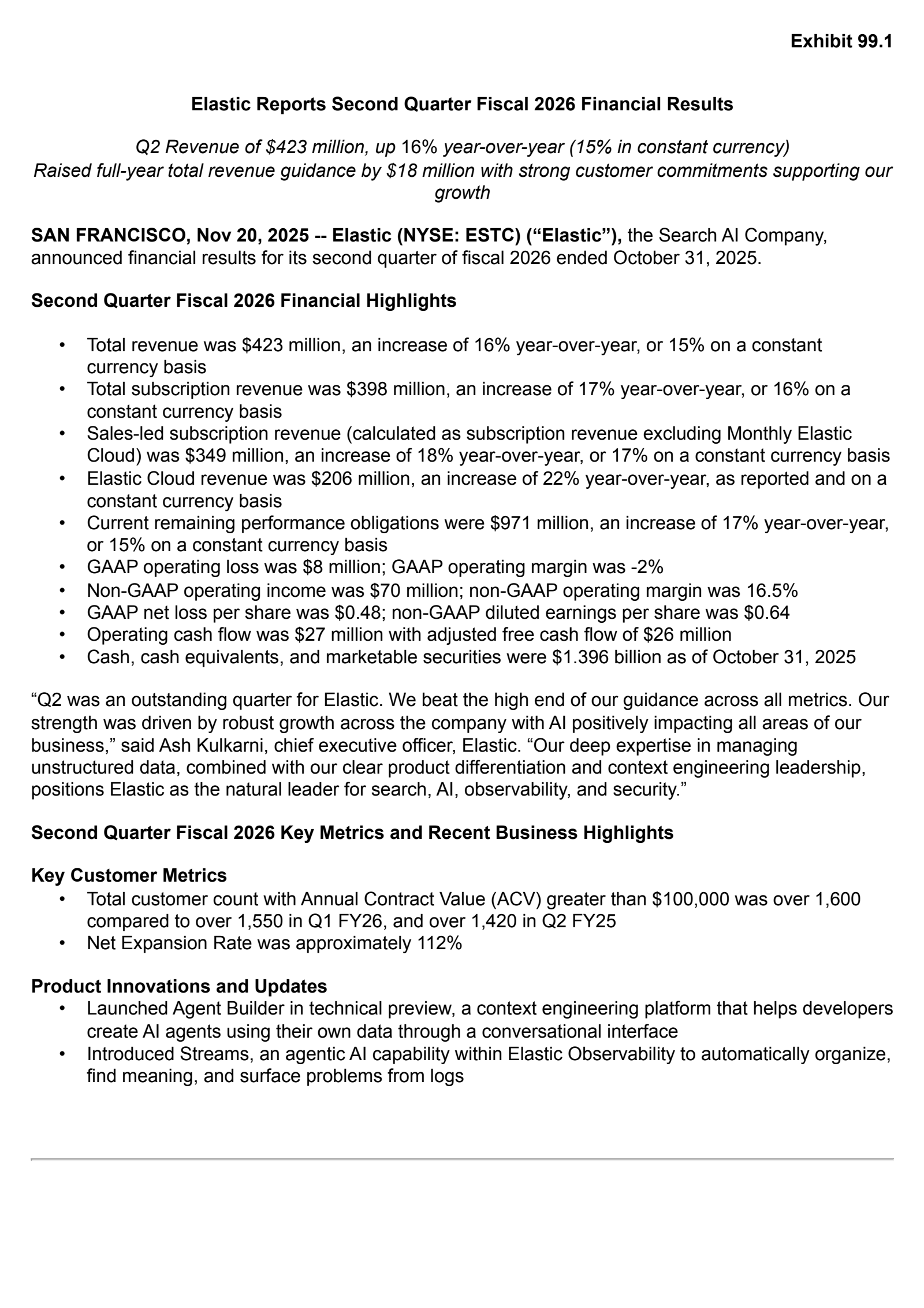 Elastic's Q2 2026 Earnings Release
