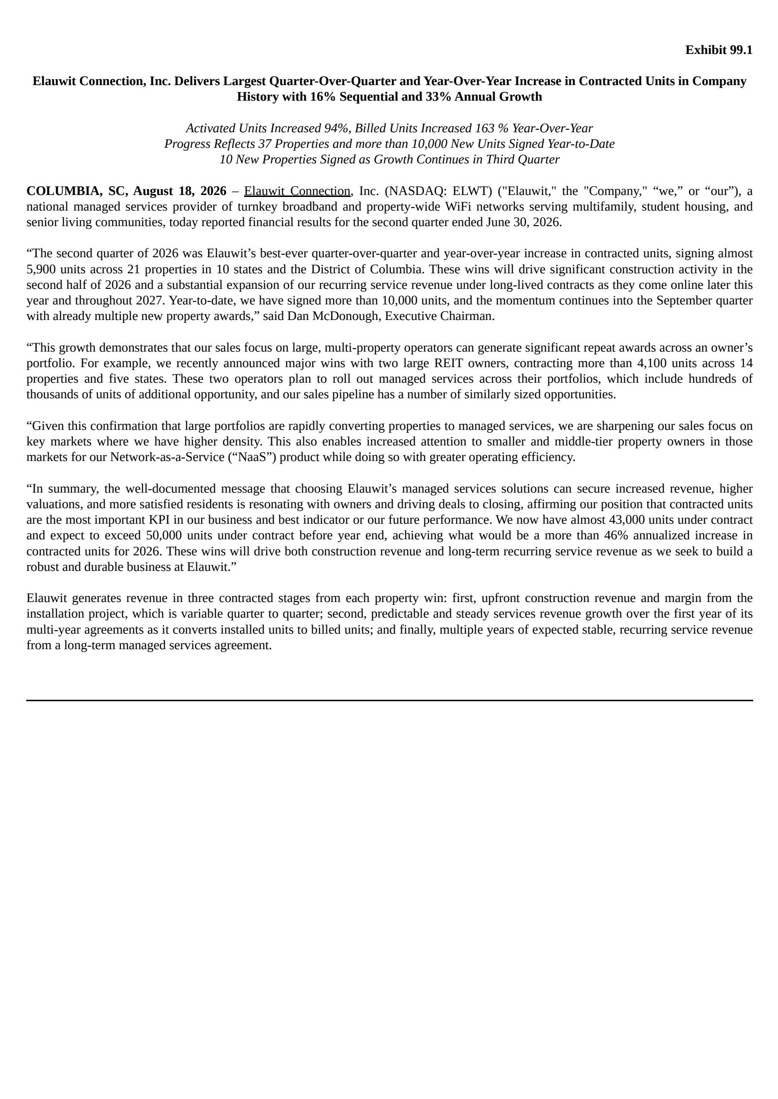 Elauwit Connection's Q2 2026 Press Release