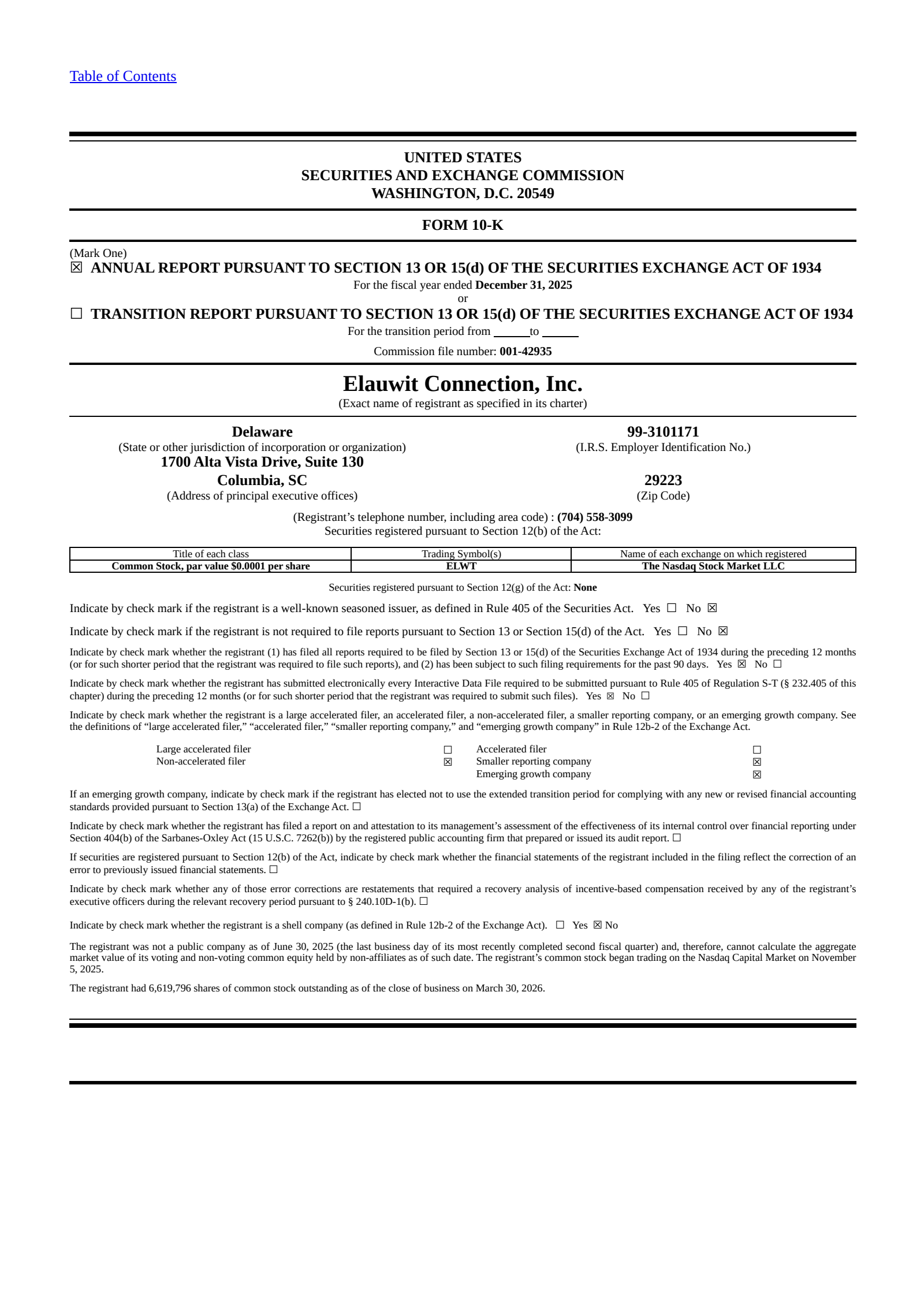 Elauwit Connection's Q4 2025 Annual report