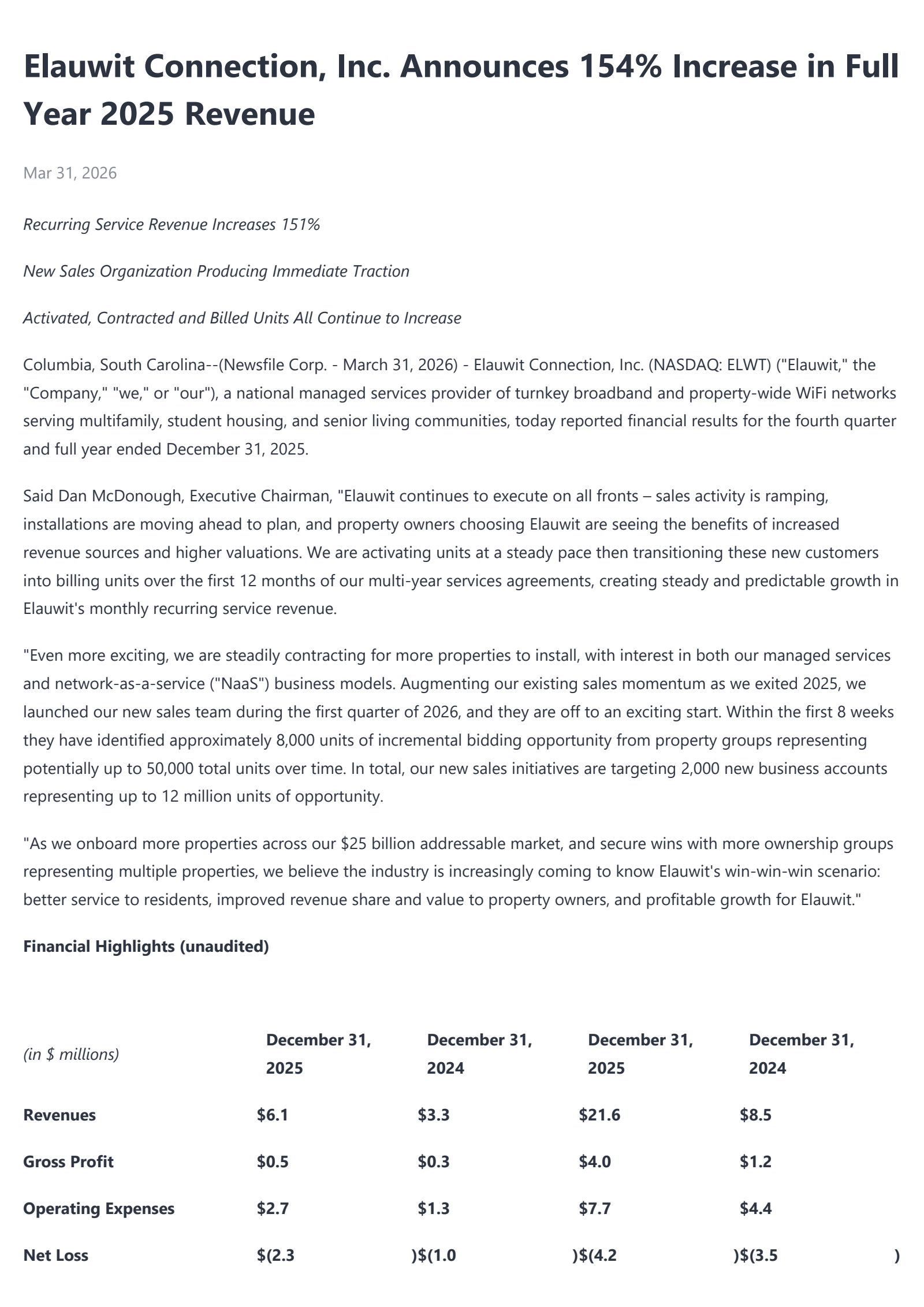 Elauwit Connection's Q4 2025 Press Release