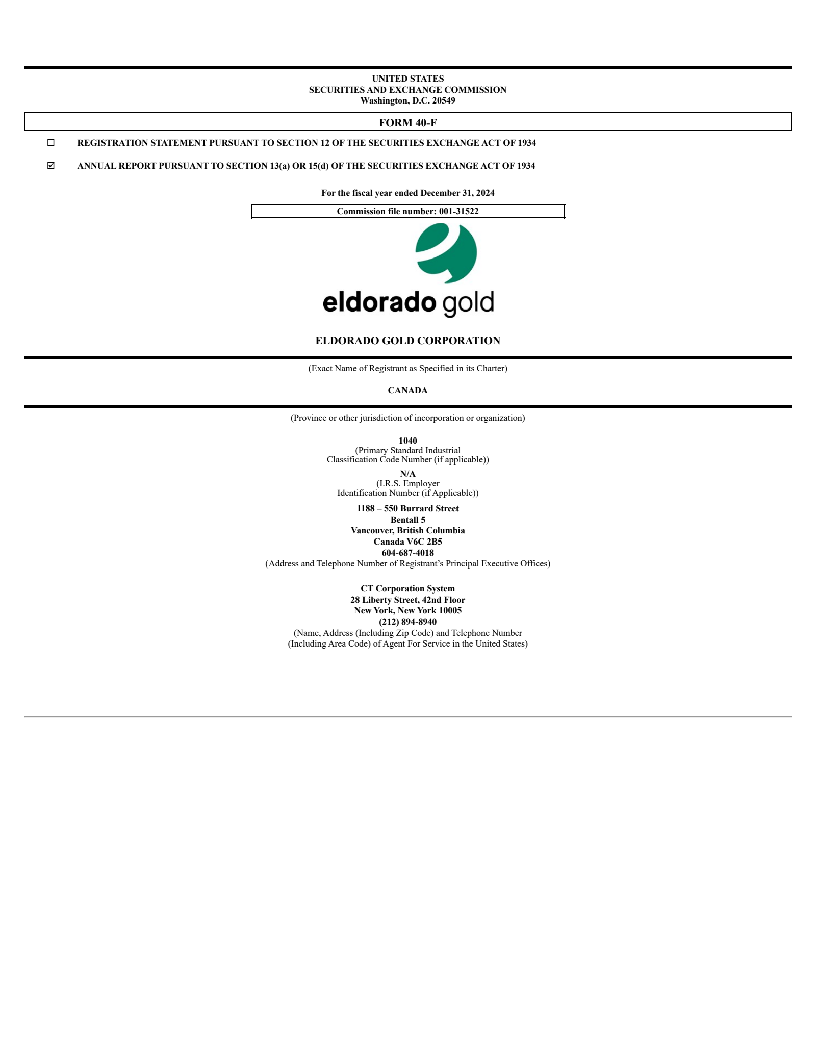 Eldorado Gold's Q4 2024 Annual report