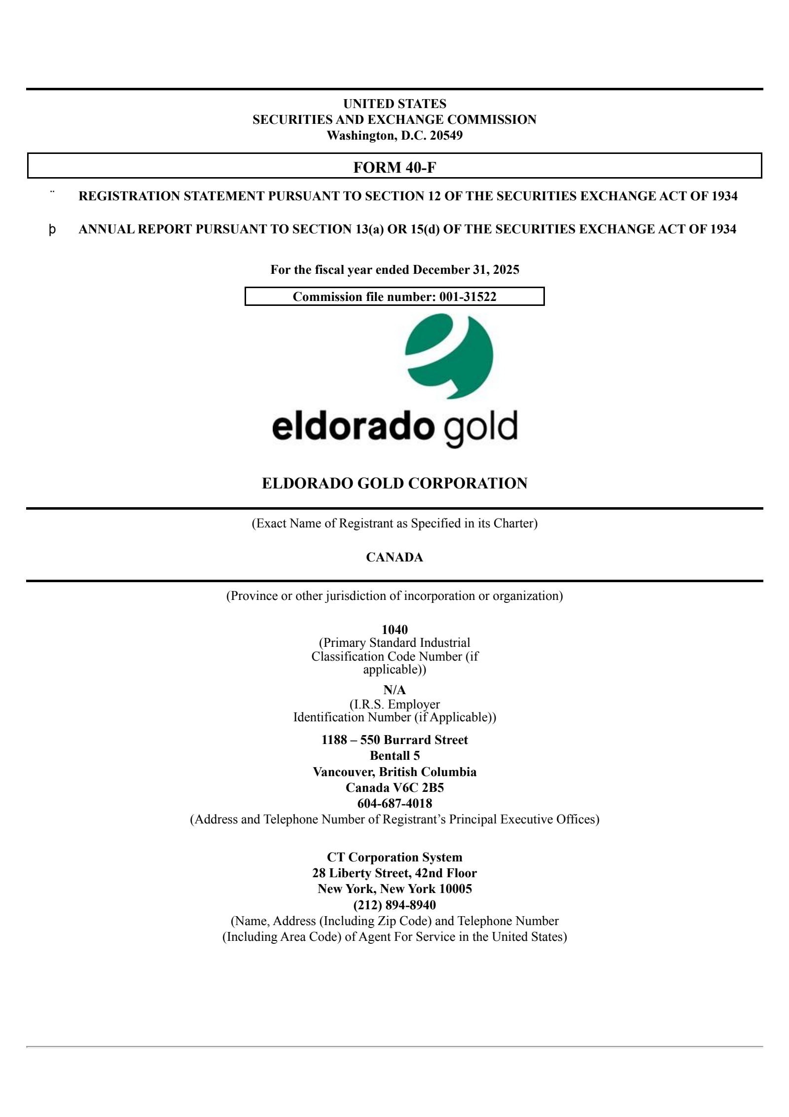 Eldorado Gold's Q4 2025 Annual report