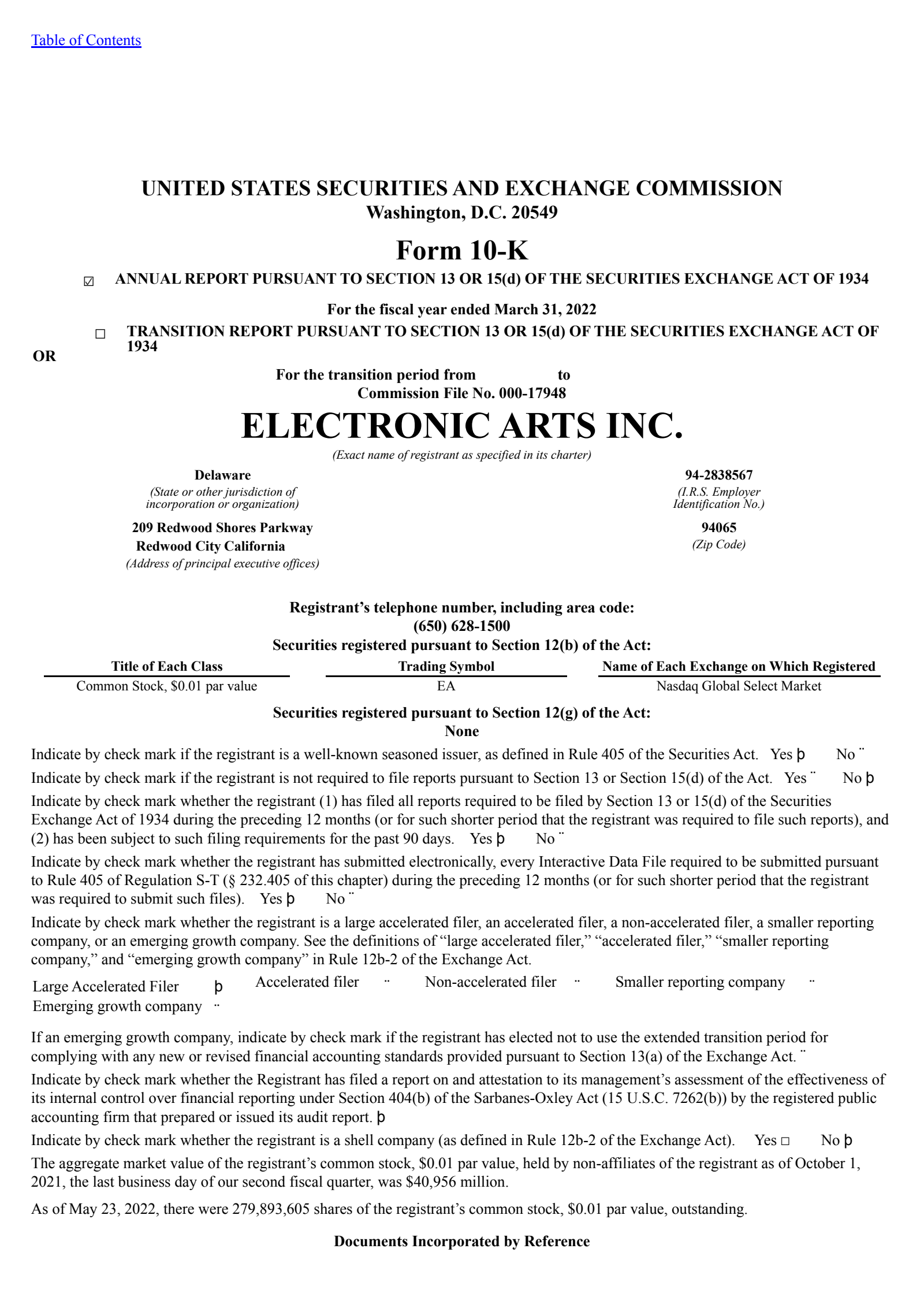 Electronic Arts' Q4 2022 Annual report