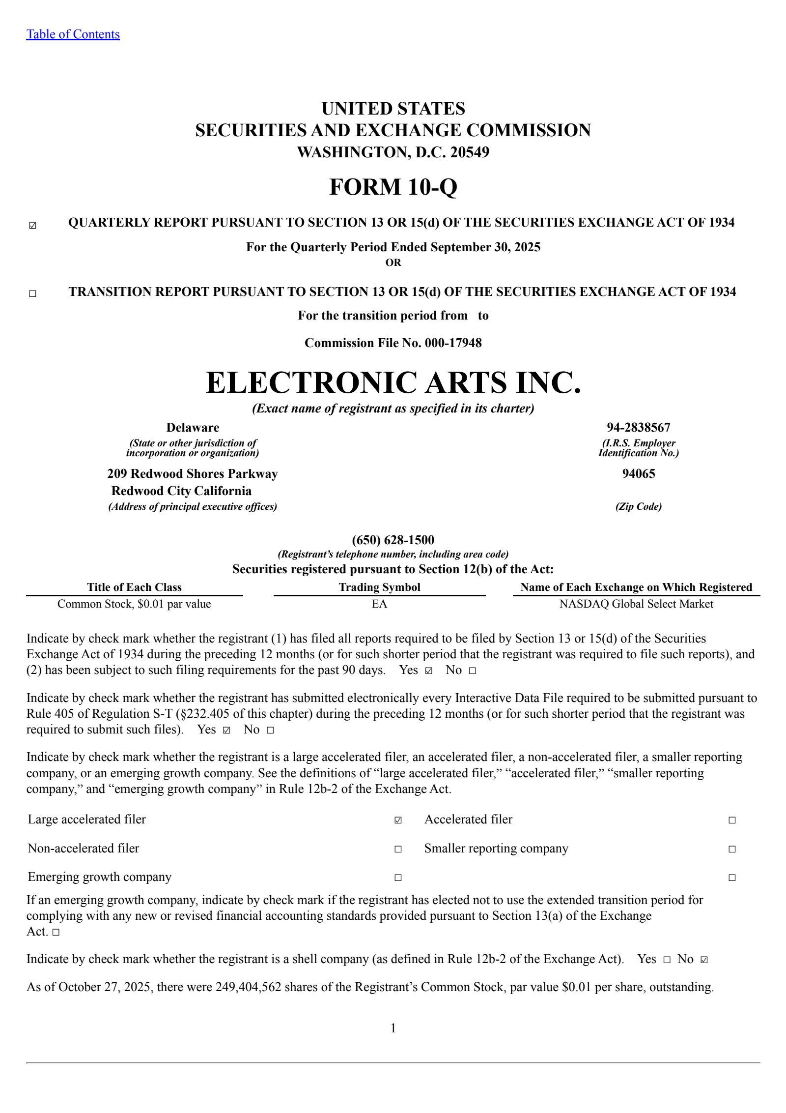Electronic Arts' Q2 2026 Quarterly Report