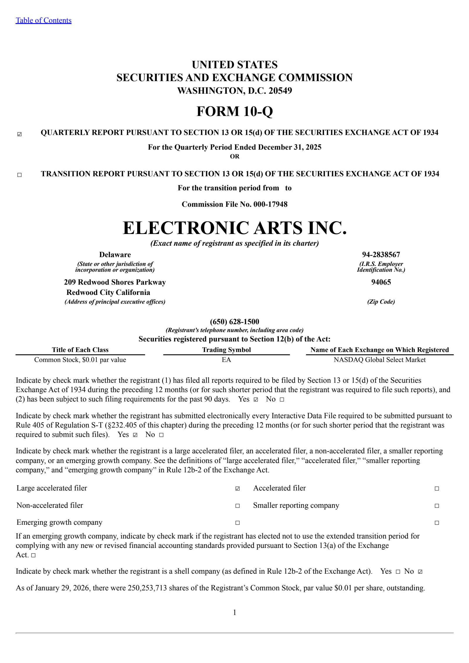 Electronic Arts' Q3 2026 Quarterly report