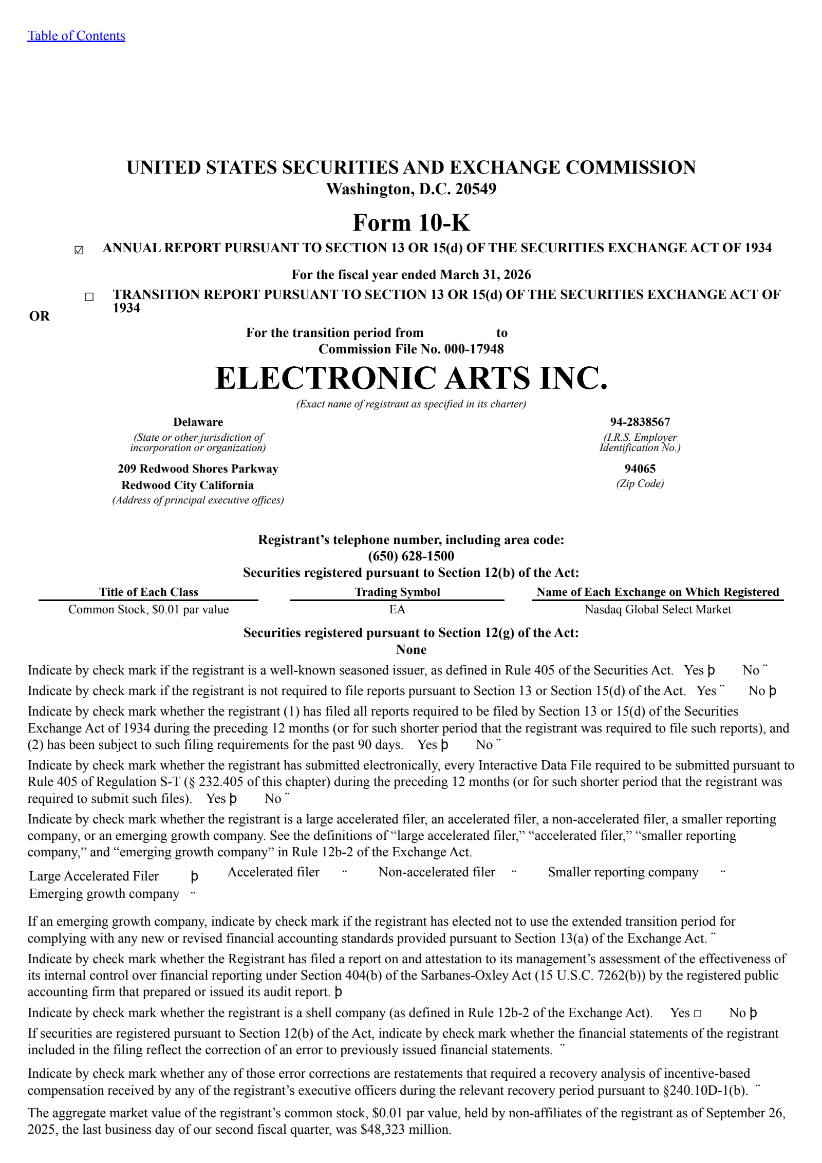 Electronic Arts' Q4 2026 Annual report