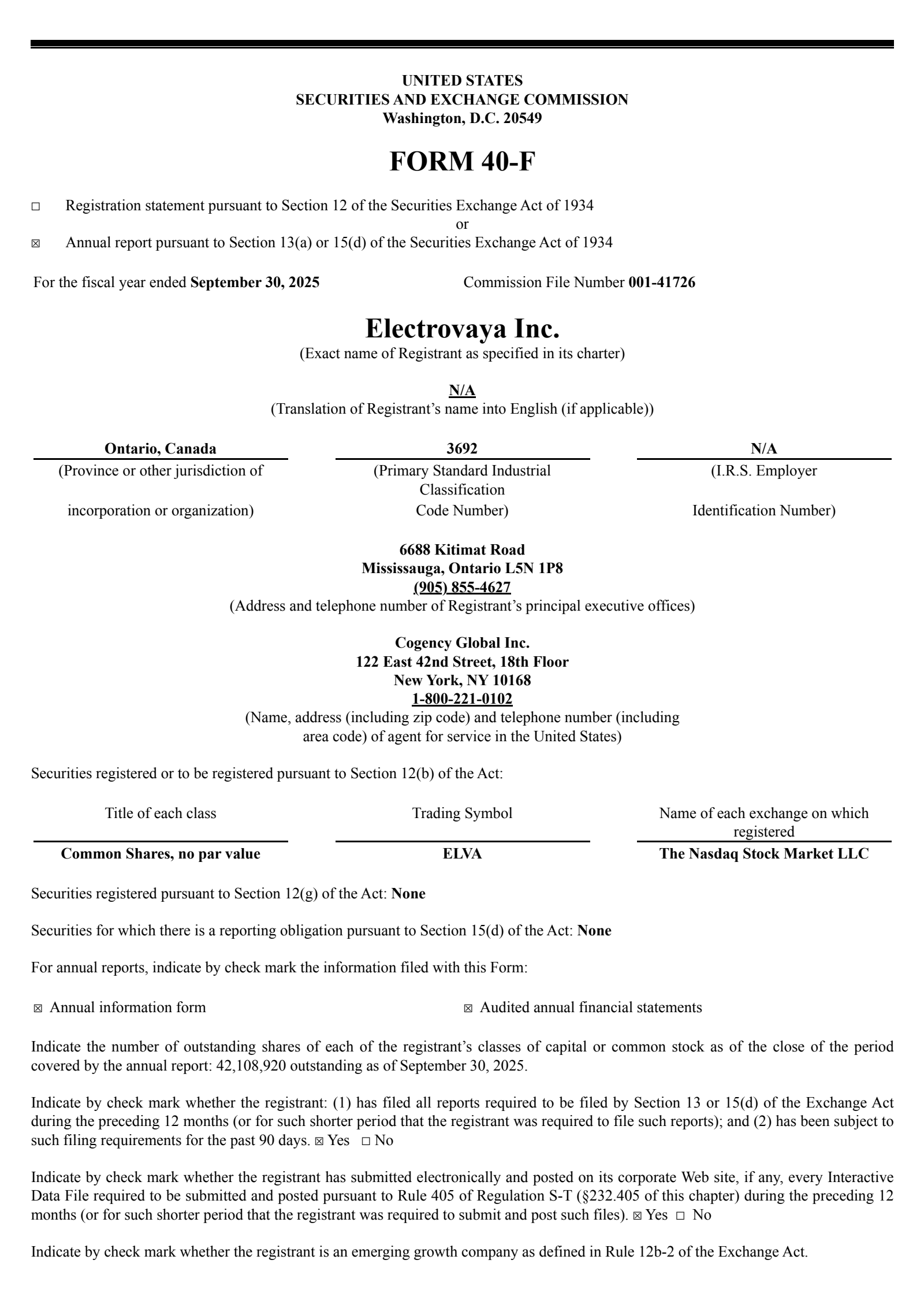 Electrovaya's Q4 2025 Annual report