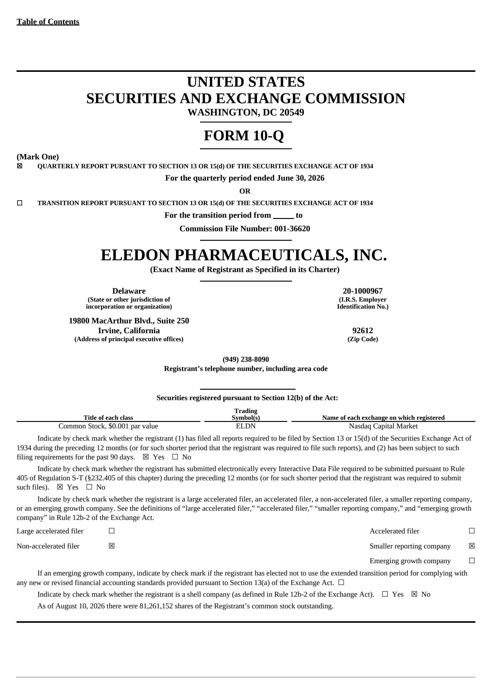 Eledon Pharmaceuticals' Q2 2026 Quarterly report