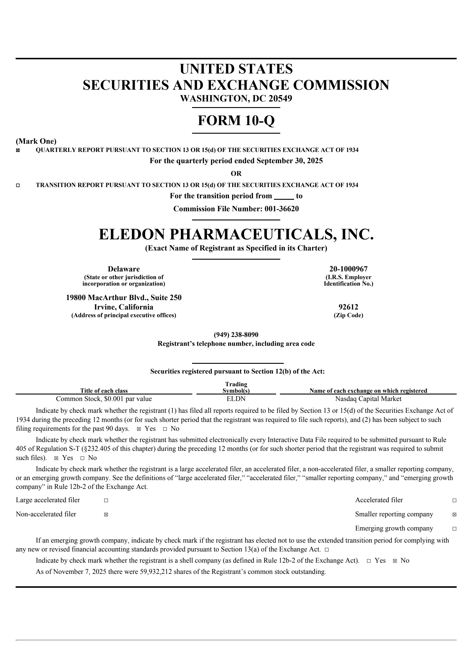 Eledon Pharmaceuticals' Q3 2025 Quarterly Report