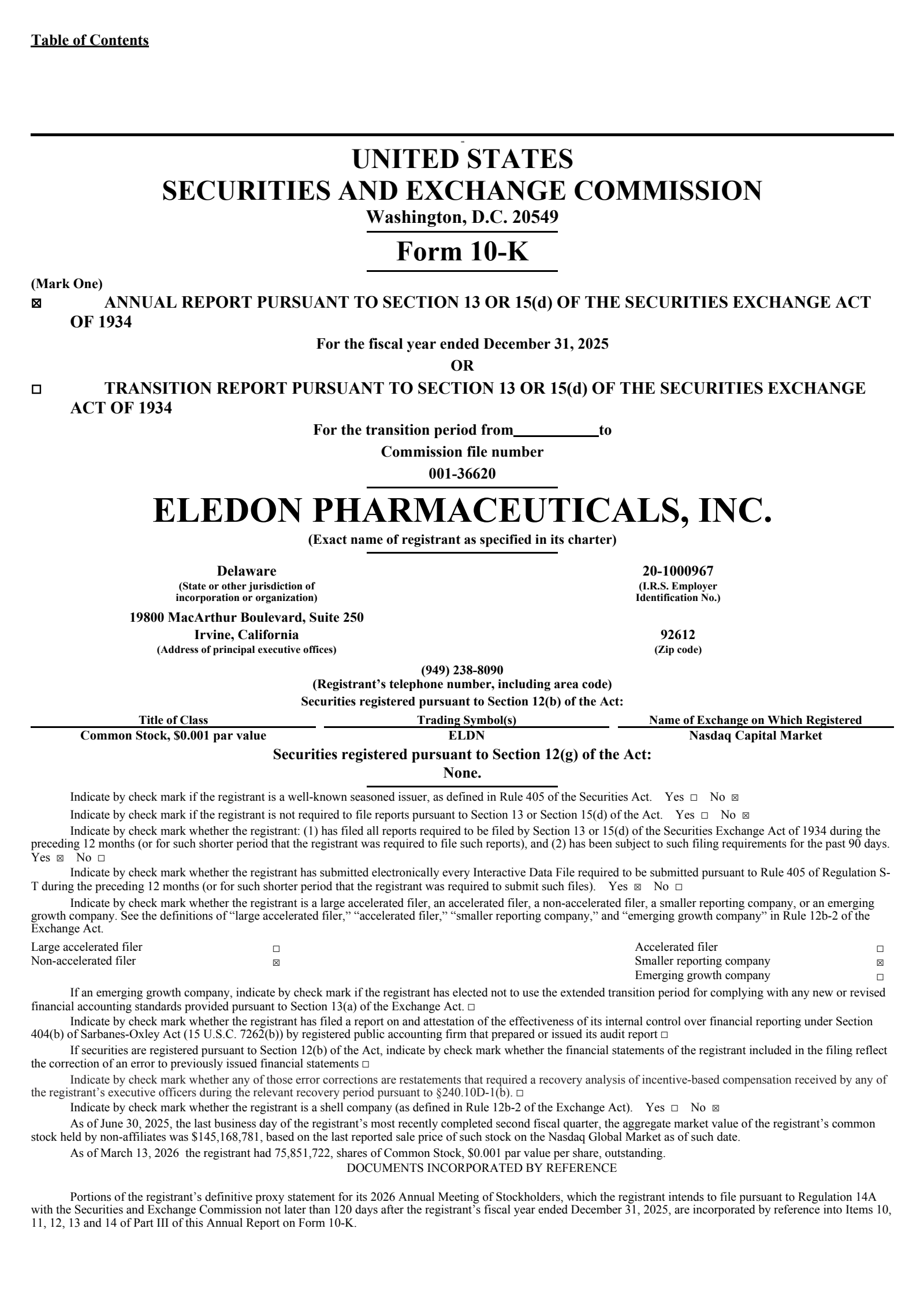 Eledon Pharmaceuticals' Q4 2025 Annual report
