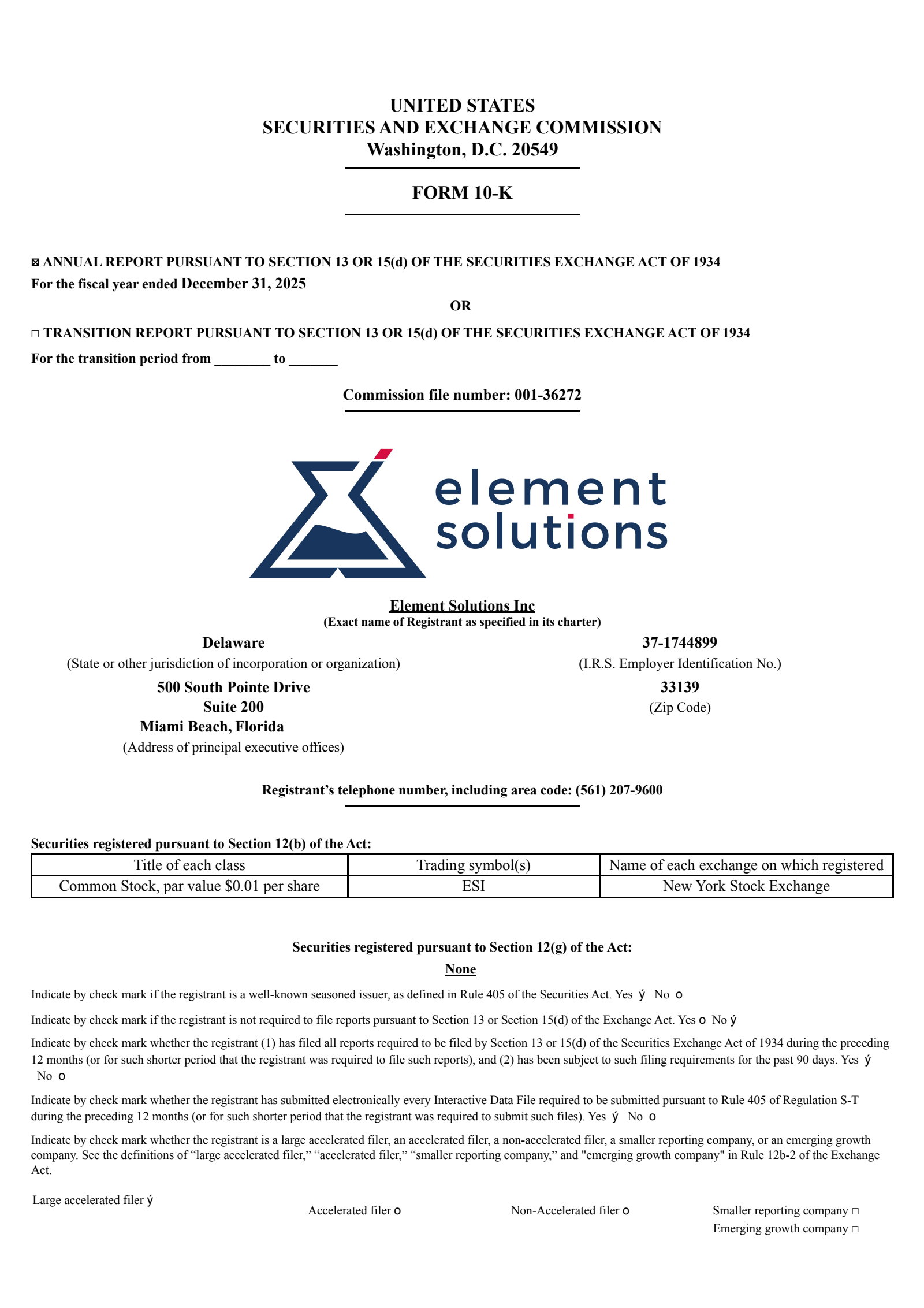 Element Solutions' Q4 2025 Annual report