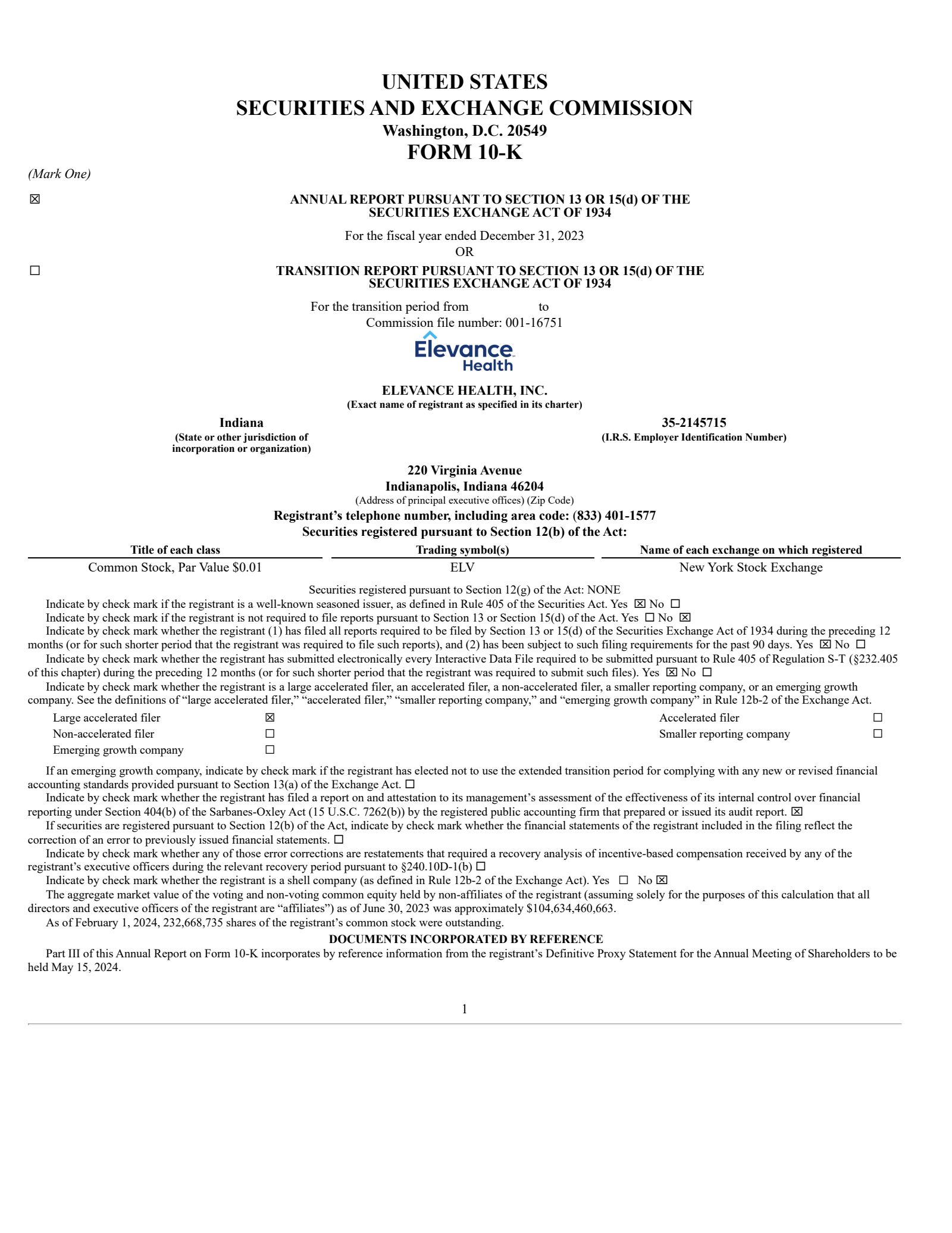 Elevance Health's Q4 2023 Annual report