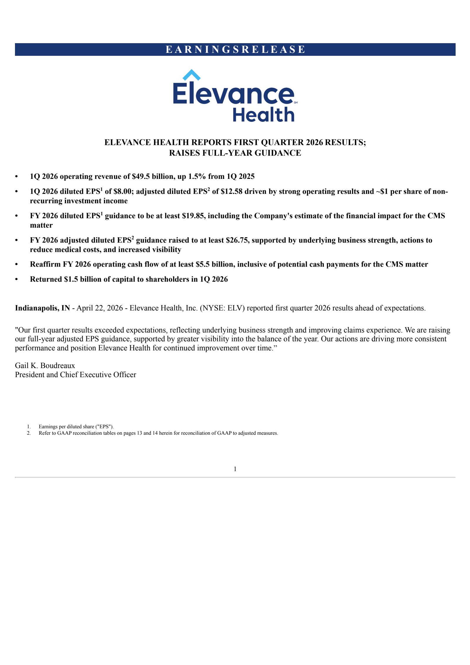 Elevance Health's Q1 2026 Press Release