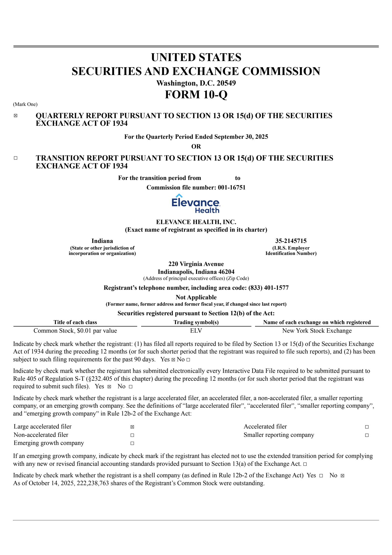 Elevance Health's Q3 2025 Quarterly Report