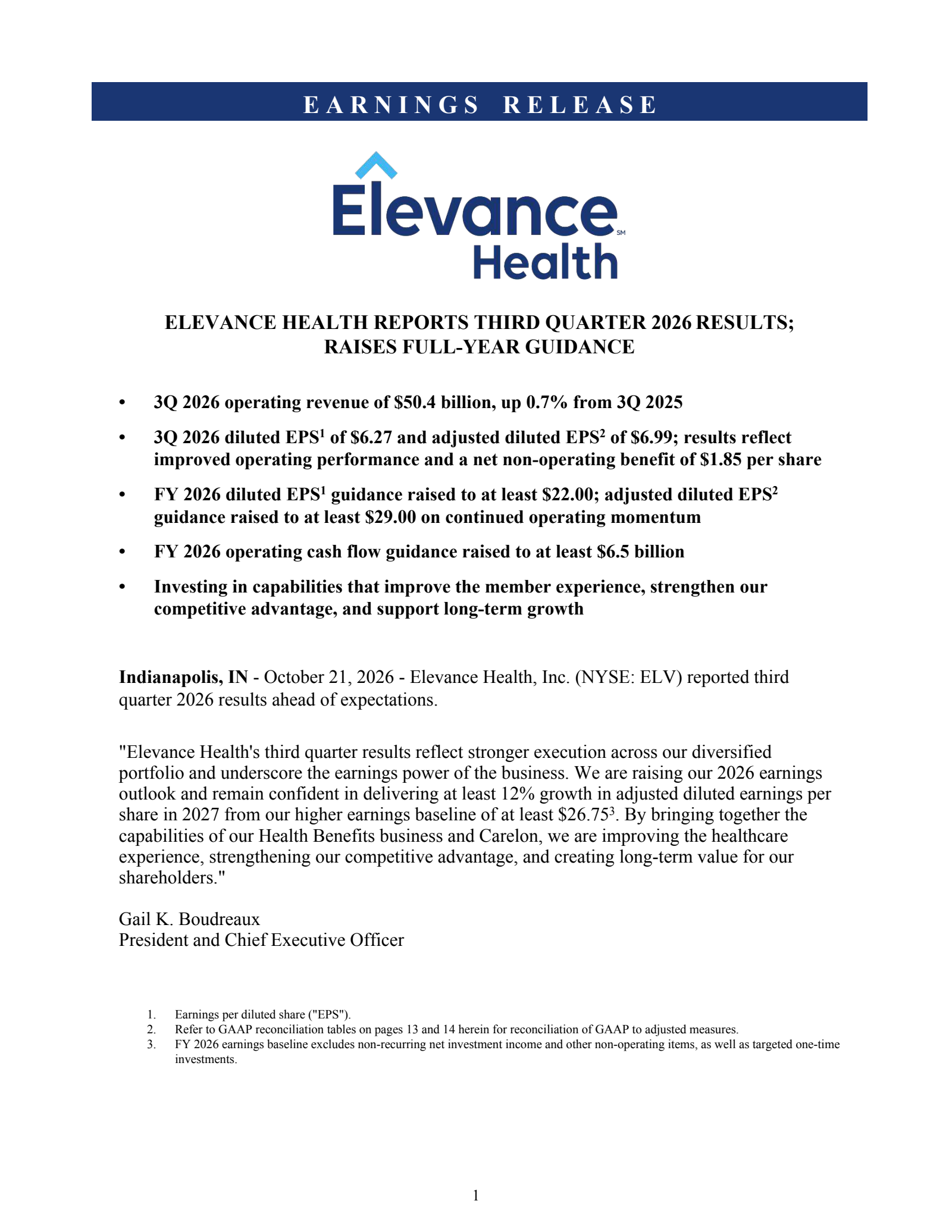 Elevance Health (ELV) Q3 2026 Earnings Results & Report