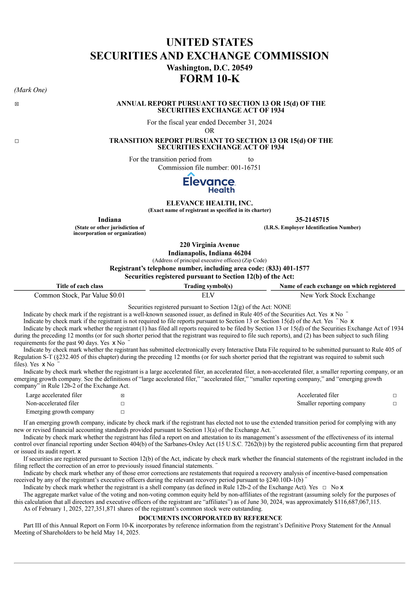 Elevance Health's Q4 2024 Annual report