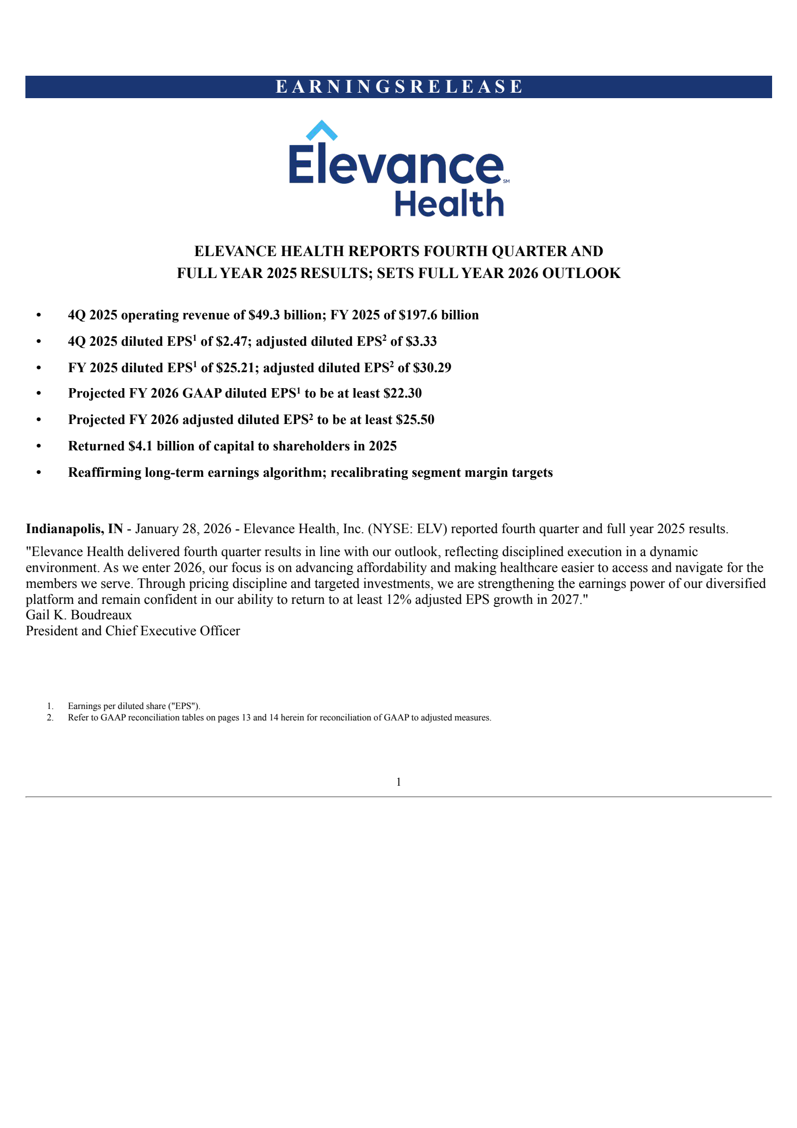Elevance Health's Q4 2025 Press Release