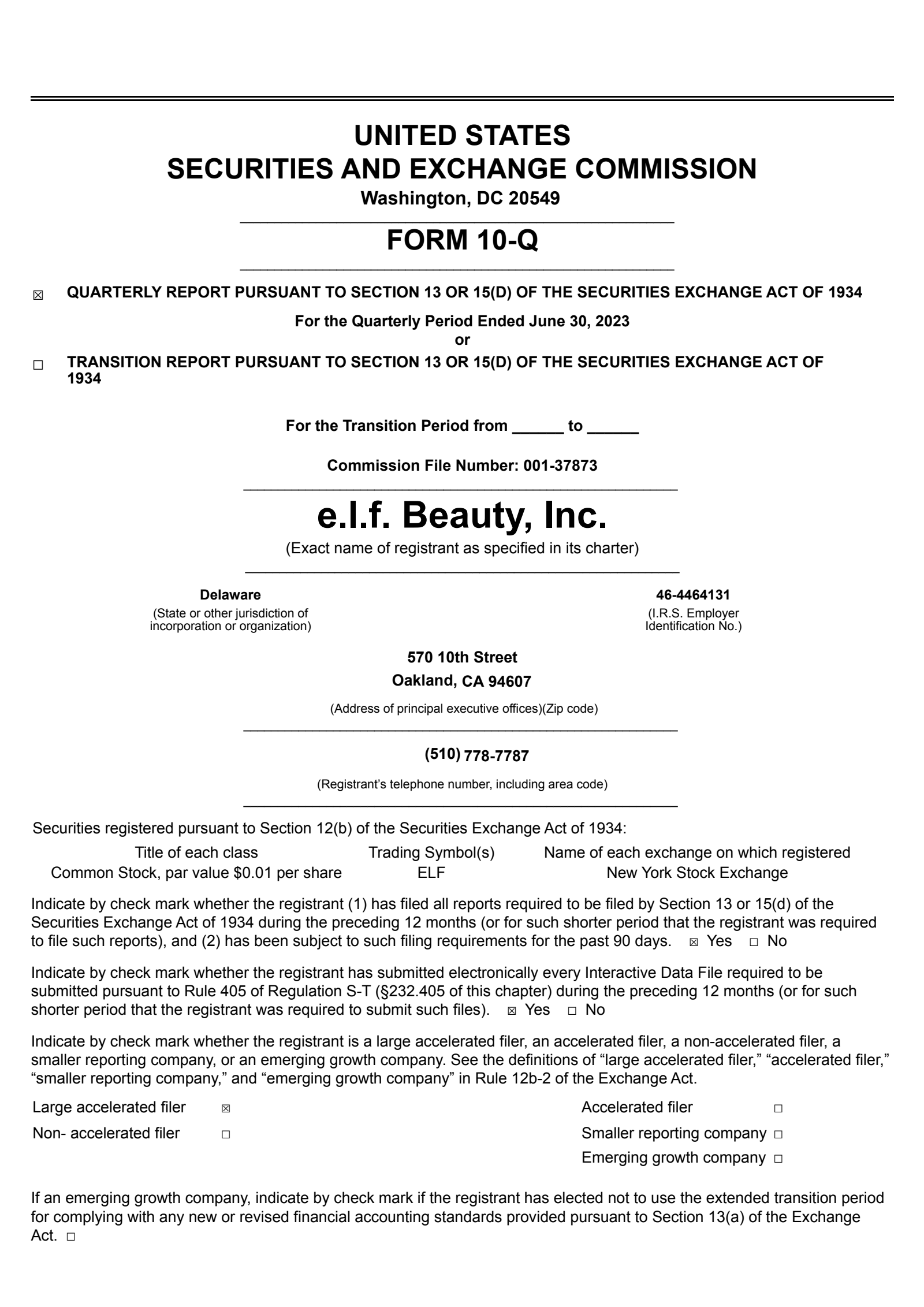 e.l.f. Beauty's Q1 2024 Quarterly report